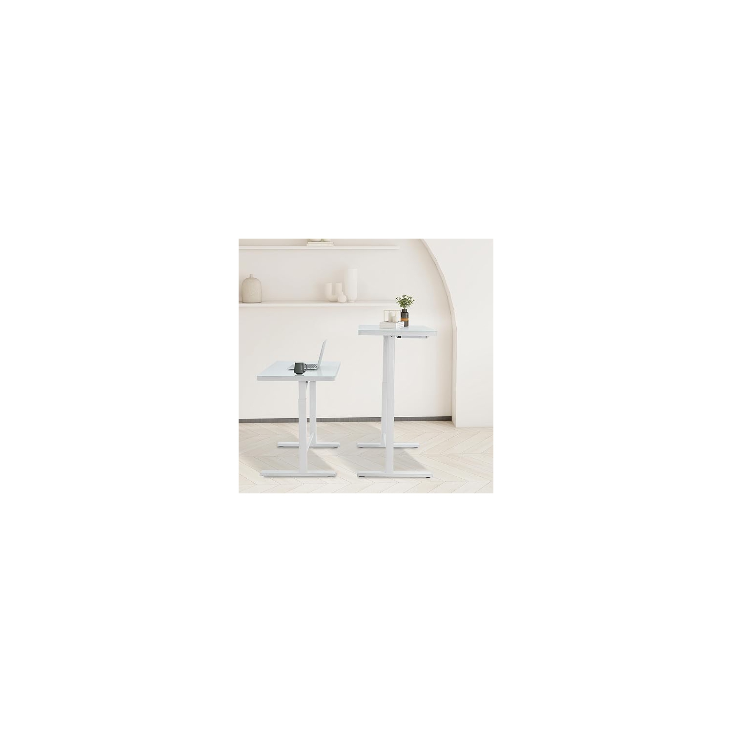 Bureau debout/assis électrique à hauteur réglable Rise Up d'Uncaged Ergonomics (dessus en verre blanc/cadre blanc)