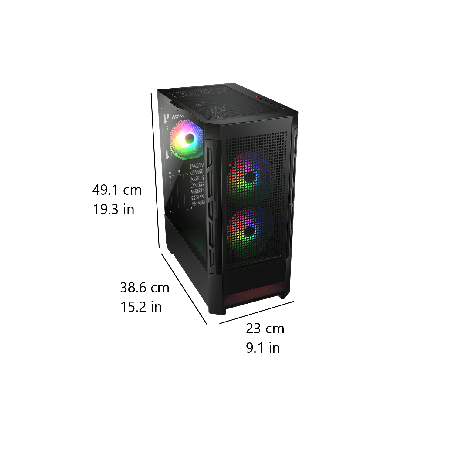 Tour d'ordinateur mi-haute ATX COUGAR AIRFACE RGB, panneau latéral en verre trempé, 3 ventilateurs 120&nbsp;mm ARGB préinstallés, noir