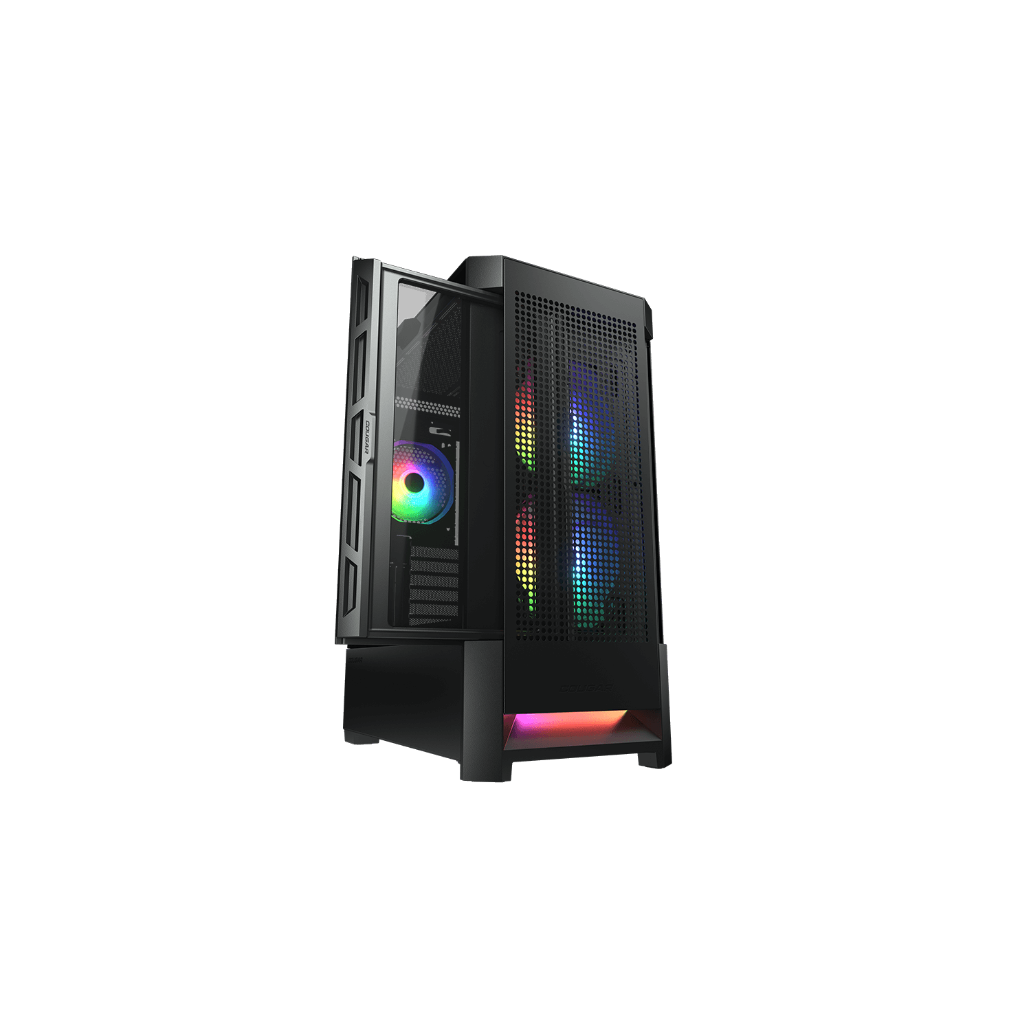 Tour d'ordinateur mi-haute ATX COUGAR AIRFACE RGB, panneau latéral en verre trempé, 3 ventilateurs 120&nbsp;mm ARGB préinstallés, noir