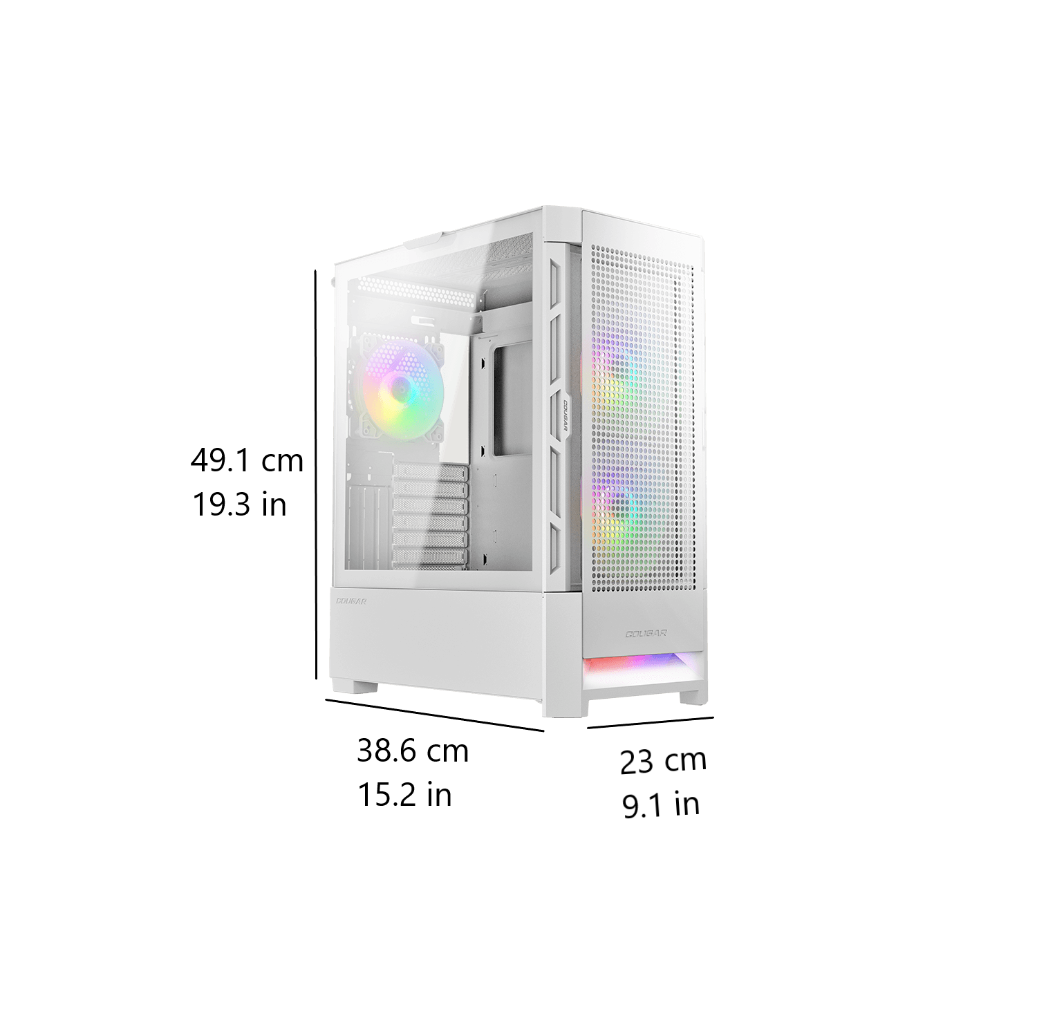 Tour d'ordinateur mi-haute ATX COUGAR AIRFACE RGB, panneau latéral en verre trempé, 3 ventilateurs 120&nbsp;mm ARGB préinstallés, blanc