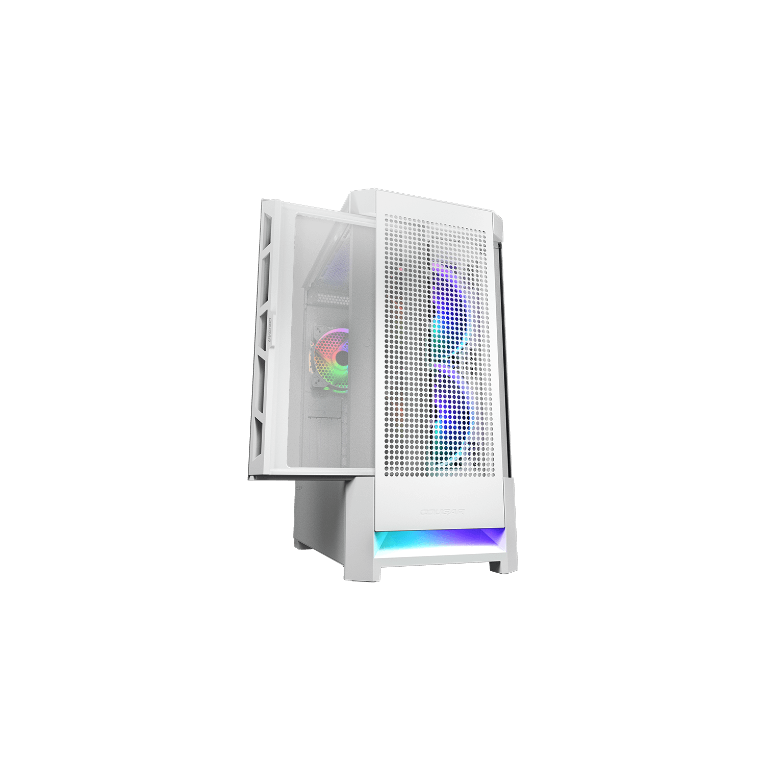 Tour d'ordinateur mi-haute ATX COUGAR AIRFACE RGB, panneau latéral en verre trempé, 3 ventilateurs 120&nbsp;mm ARGB préinstallés, blanc