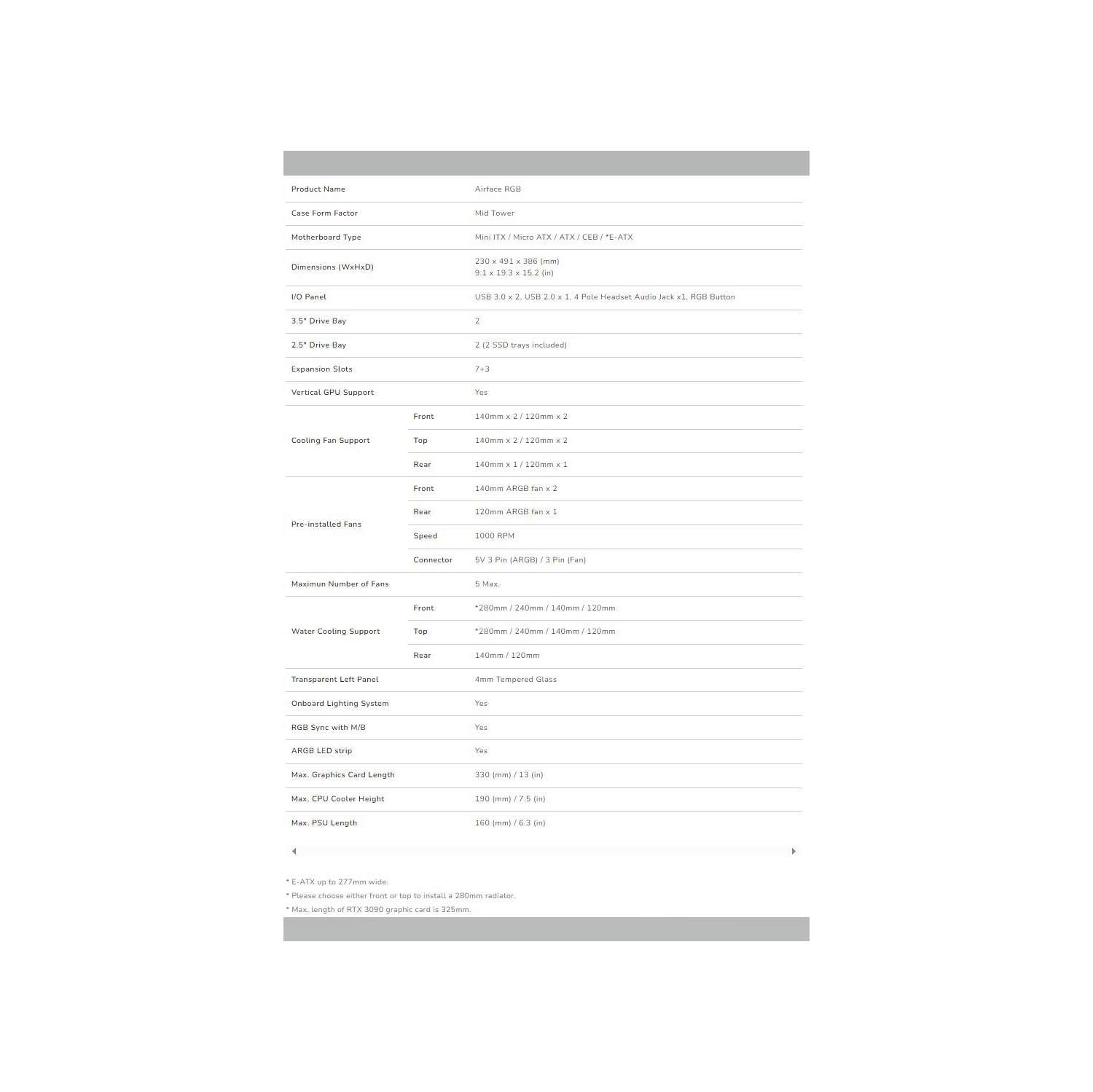 Tour d'ordinateur mi-haute ATX COUGAR AIRFACE RGB, panneau latéral en verre trempé, 3 ventilateurs 120&nbsp;mm ARGB préinstallés, blanc