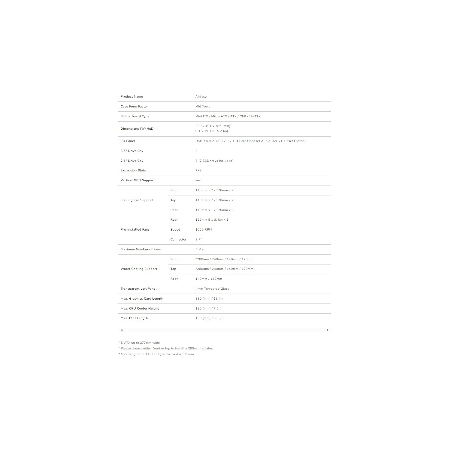 Cougar AIRFACE Mid Tower ATX Computer Case, Tempered Glass Side Panel, 1 x 120mm Black Fan Pre-Installed, Black