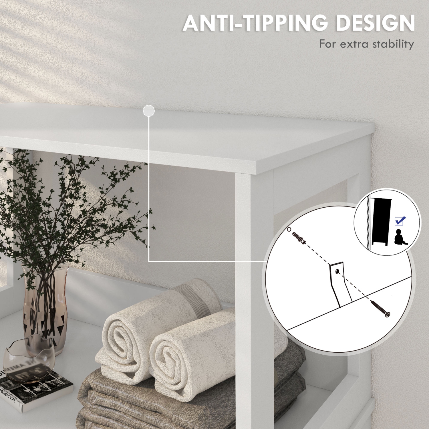 kleankin Bathroom Cabinet, Modern Bathroom Storage Cabinet, Linen Cabinet with Barn Doors, Drawer and 2 Open Shelves, White