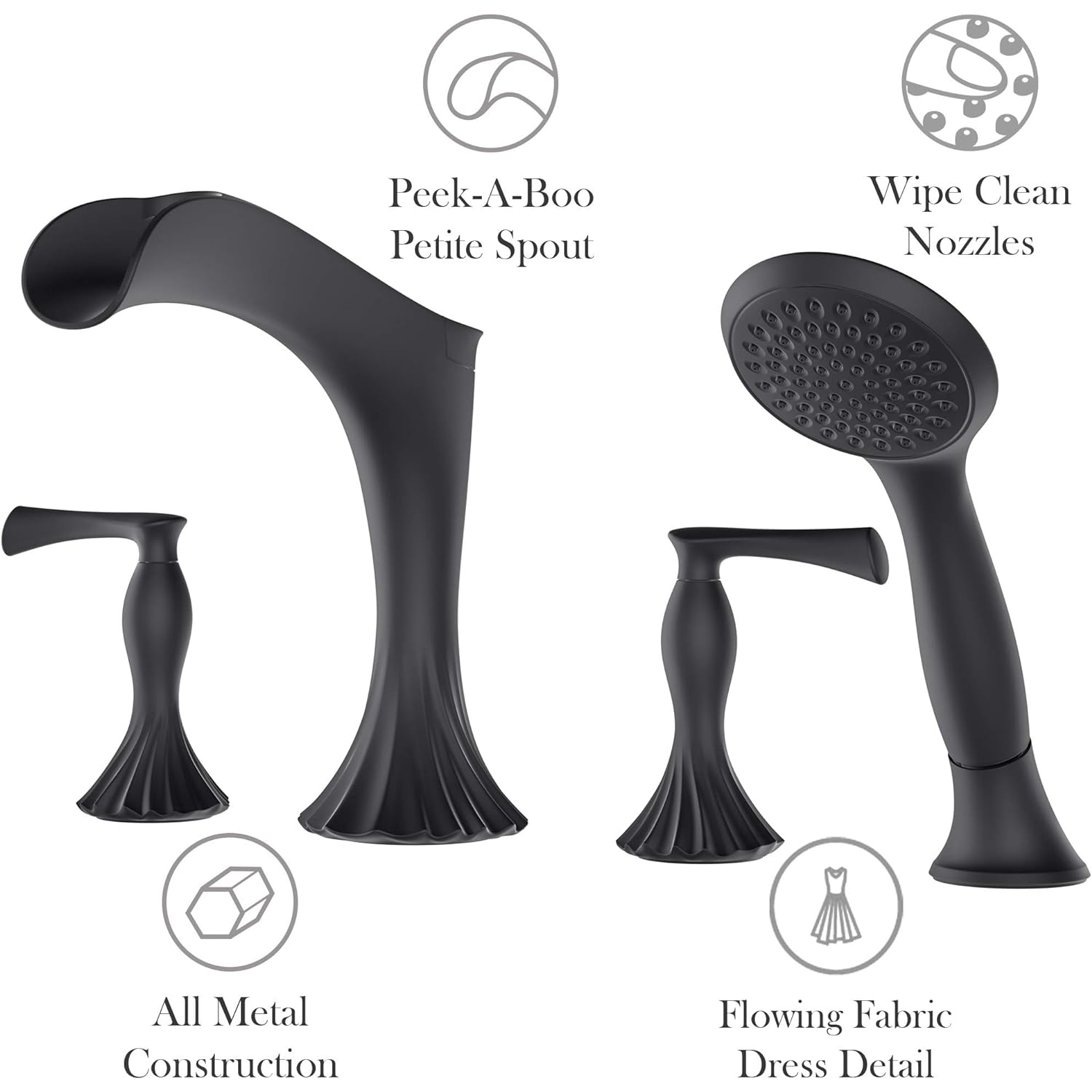 Pfister LG6-4RHB Rhen Roman tub Trim with handshower, Matte Black