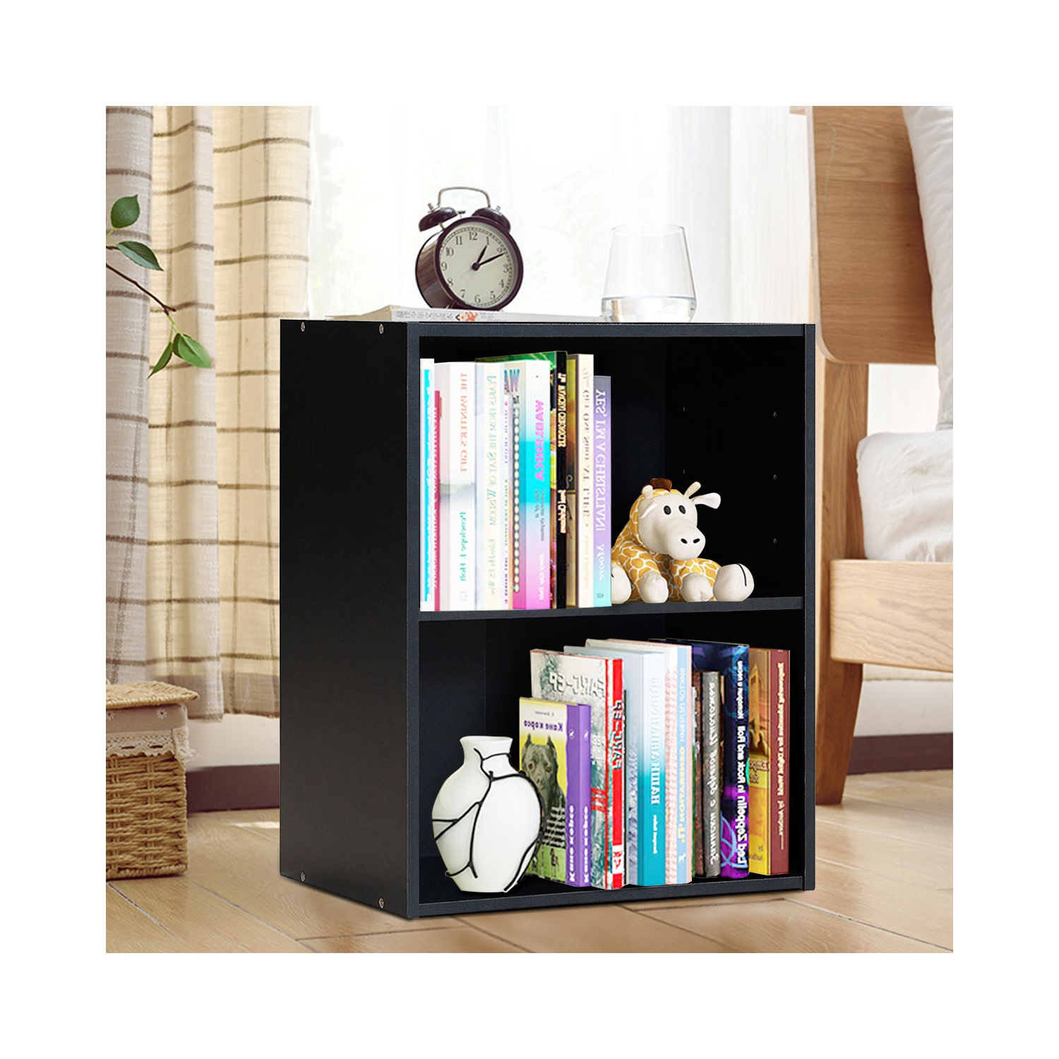 Topbuy 2-Tier Storage Night Stand Open Display Shelf MDF End Table Black