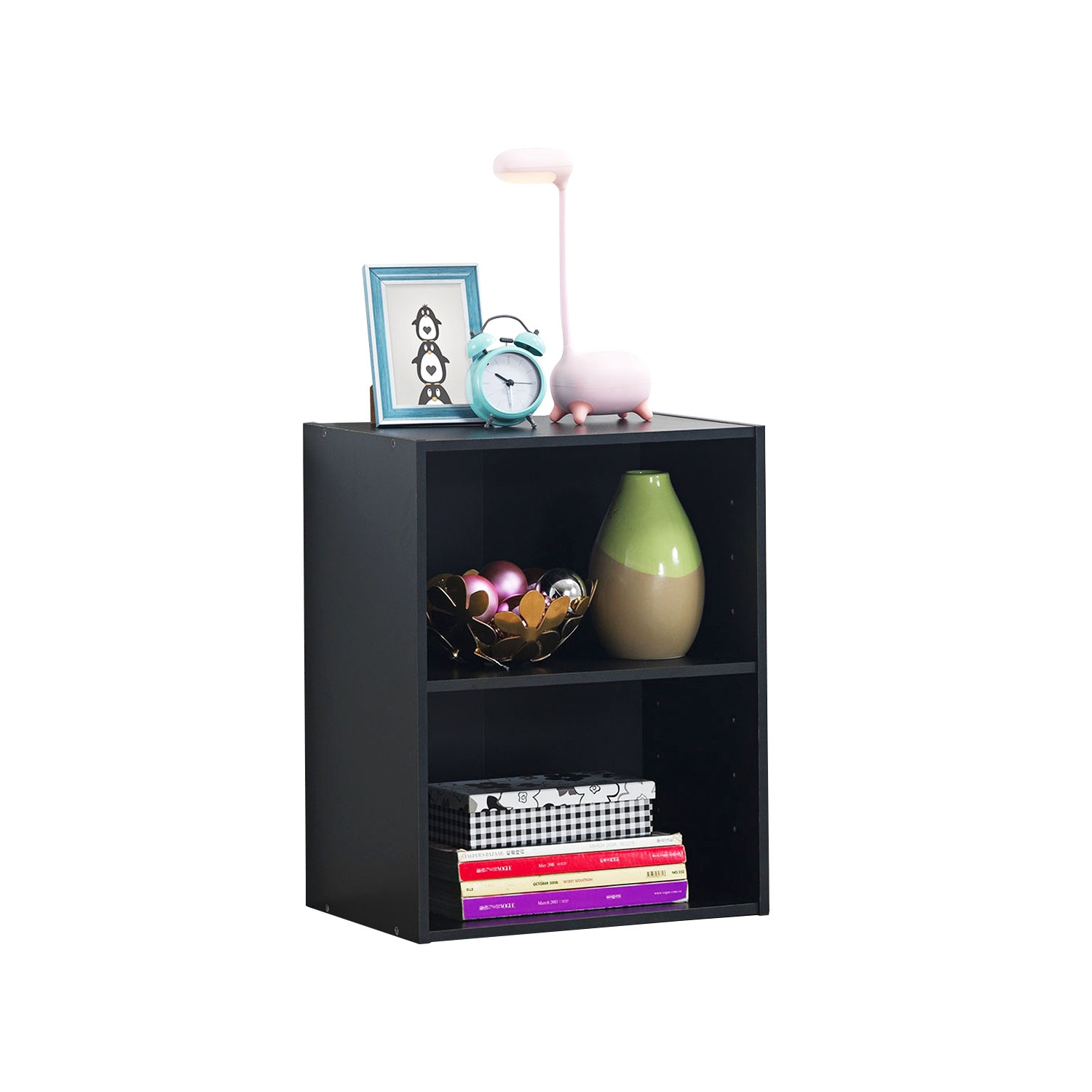 Topbuy 2-Tier Storage Night Stand Open Display Shelf MDF End Table Black