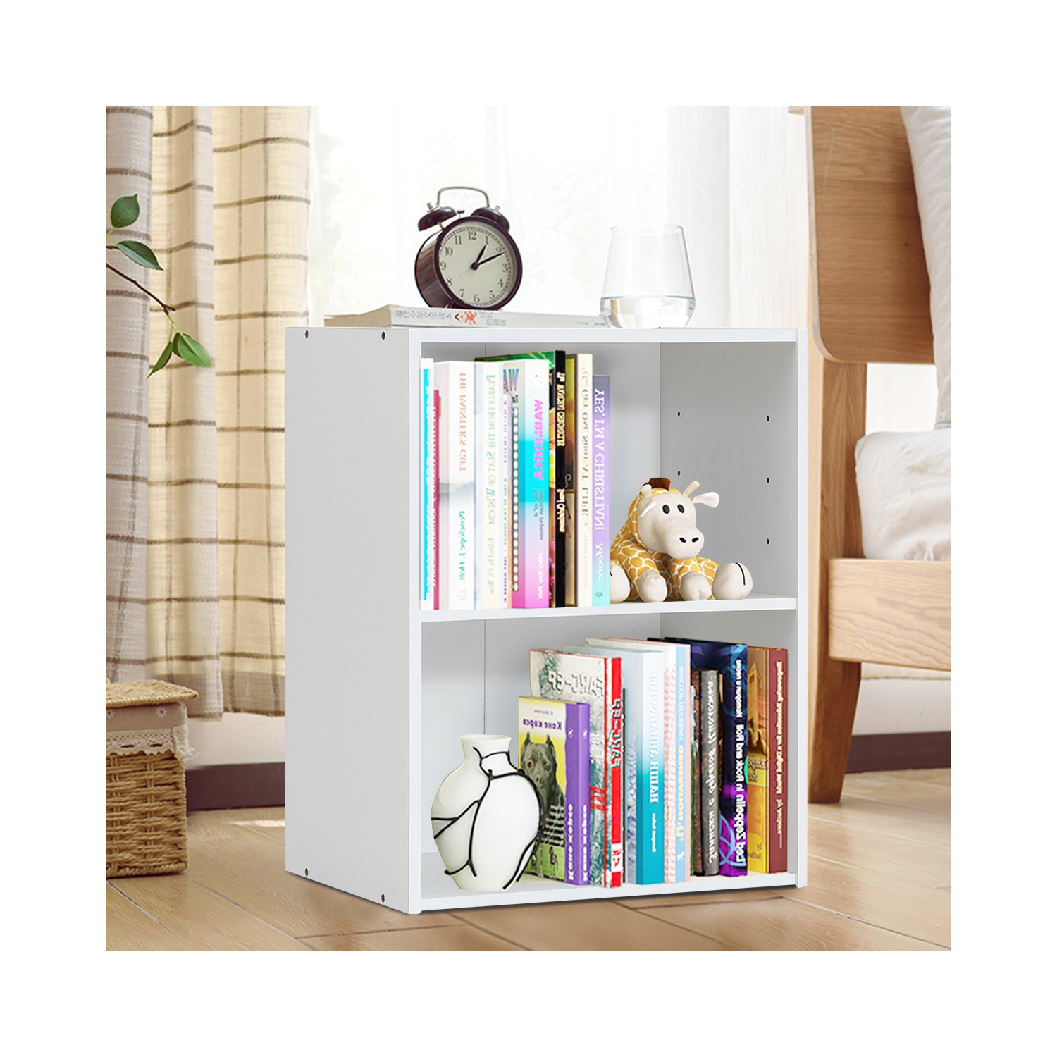 Topbuy 2-Tier Storage Night Stand Open Display Shelf MDF End Table White
