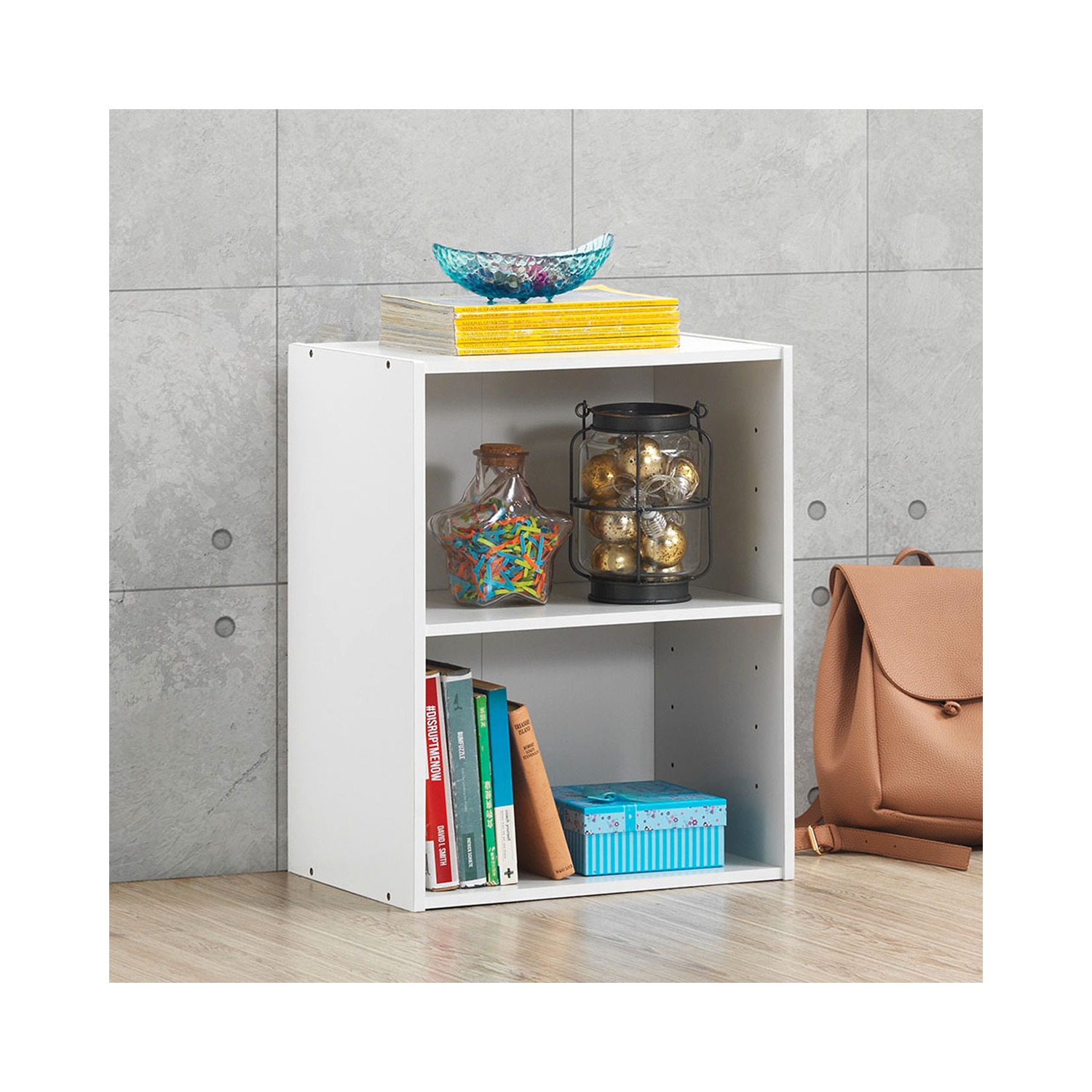 Topbuy 2-Tier Storage Night Stand Open Display Shelf MDF End Table White