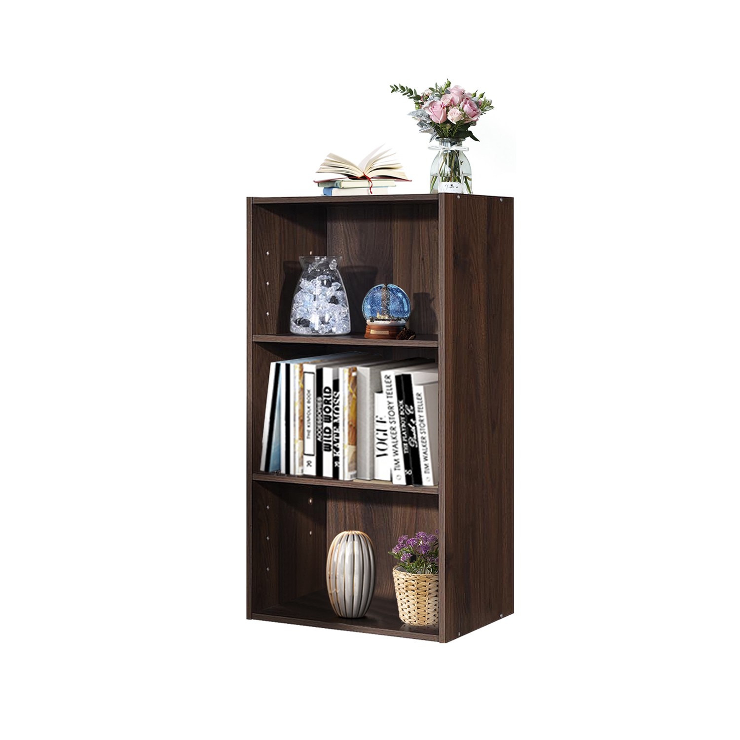 Topbuy – Armoire de rangement à 3 niveaux, présentoir multifonction, bibliothèque ouverte, MDF, café