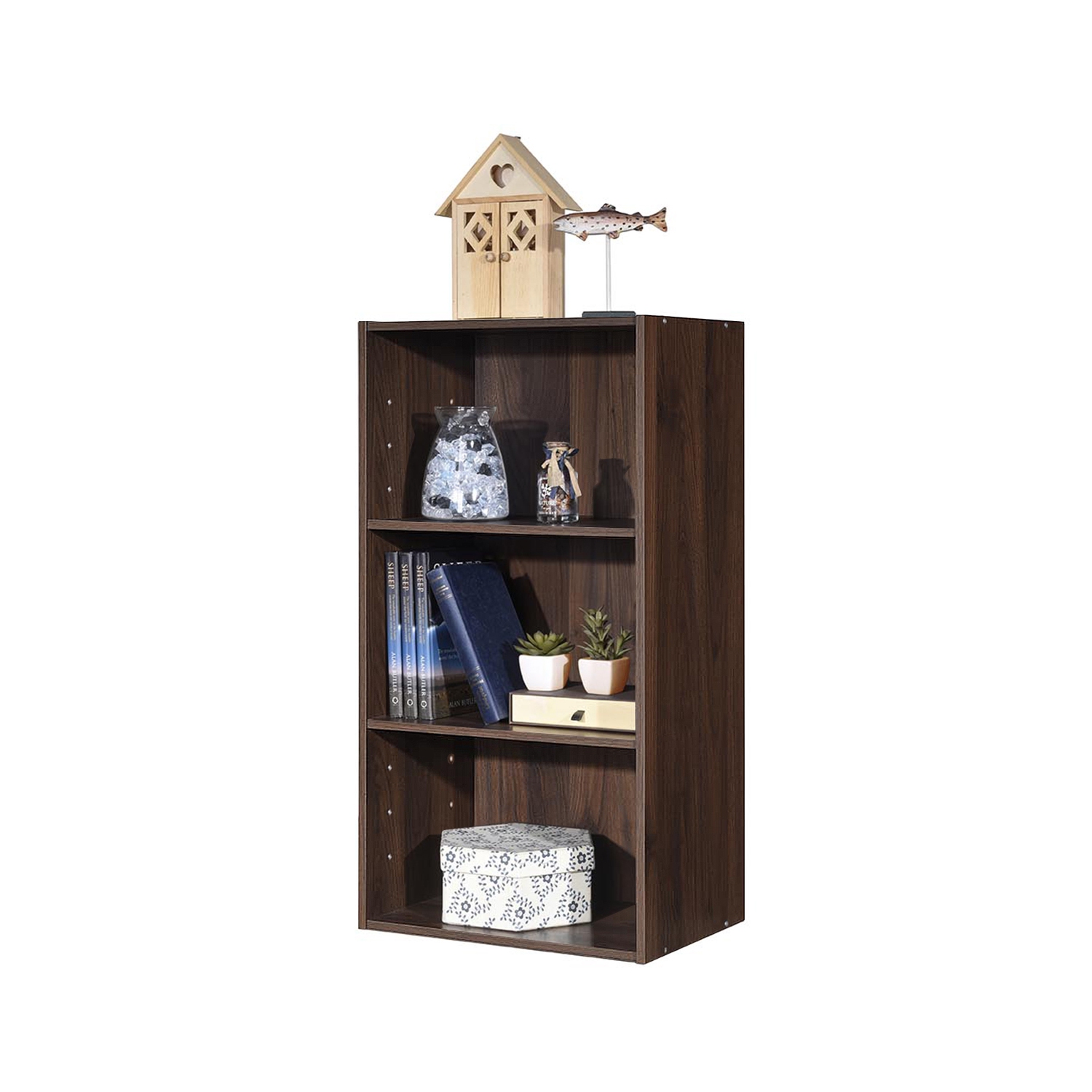 Topbuy – Armoire de rangement à 3 niveaux, présentoir multifonction, bibliothèque ouverte, MDF, café