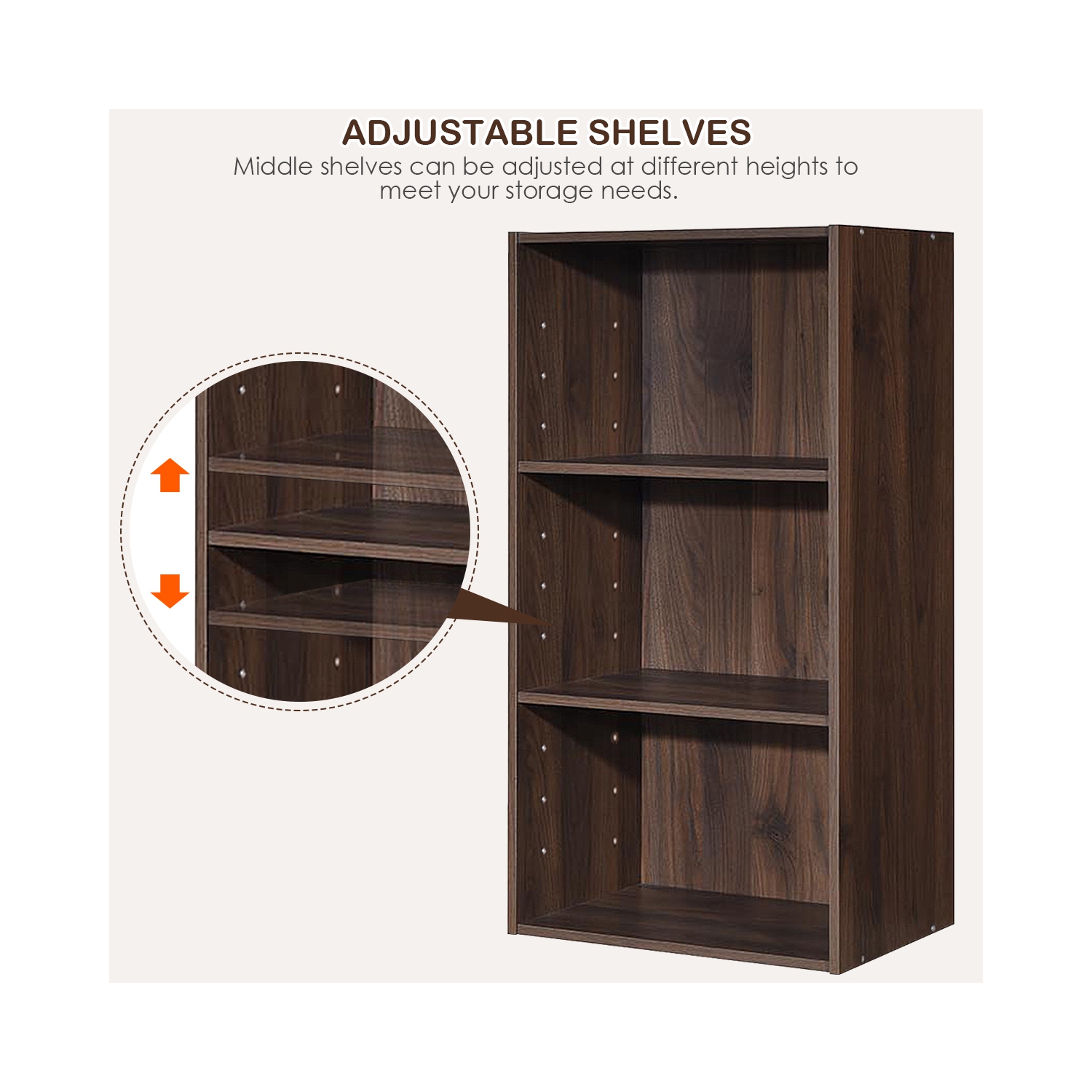 Topbuy – Armoire de rangement à 3 niveaux, présentoir multifonction, bibliothèque ouverte, MDF, café