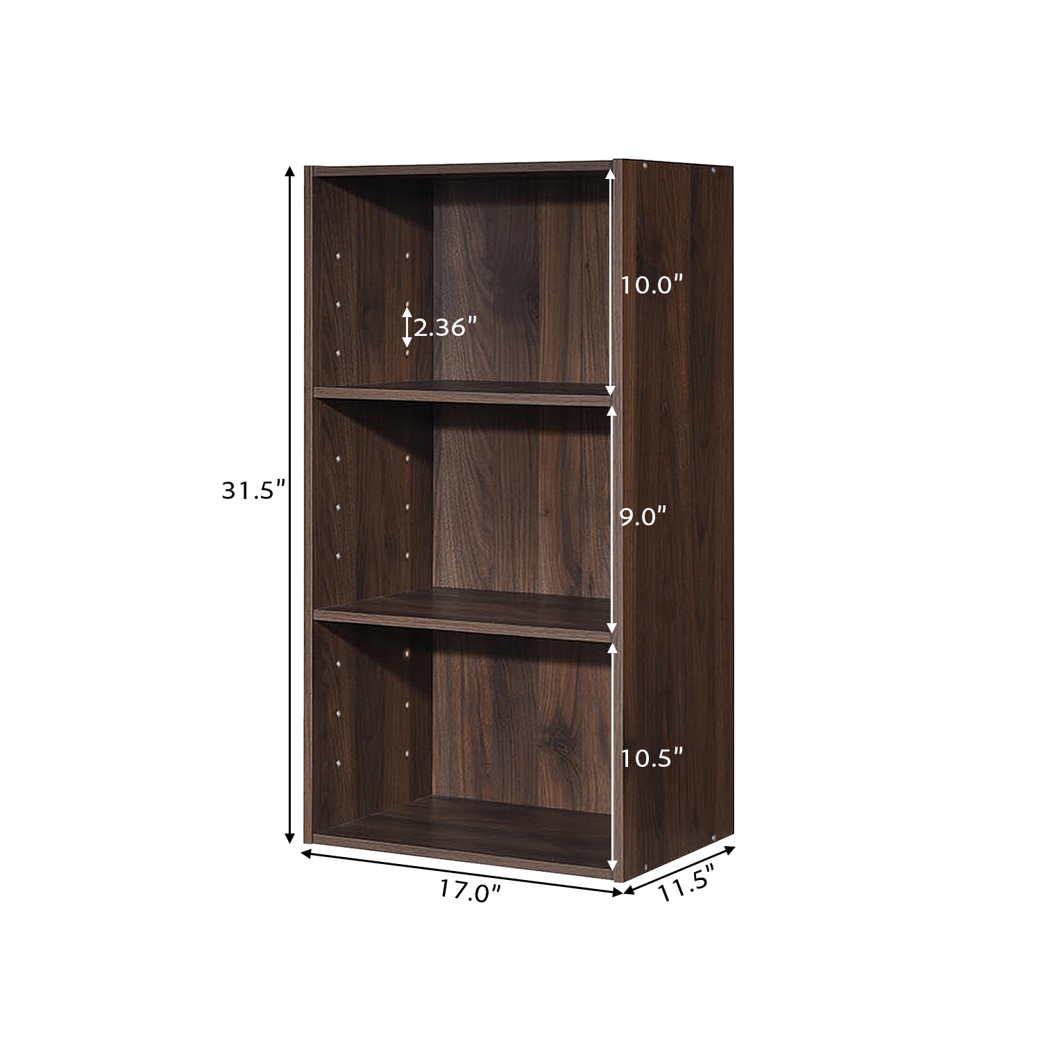 Topbuy – Armoire de rangement à 3 niveaux, présentoir multifonction, bibliothèque ouverte, MDF, café