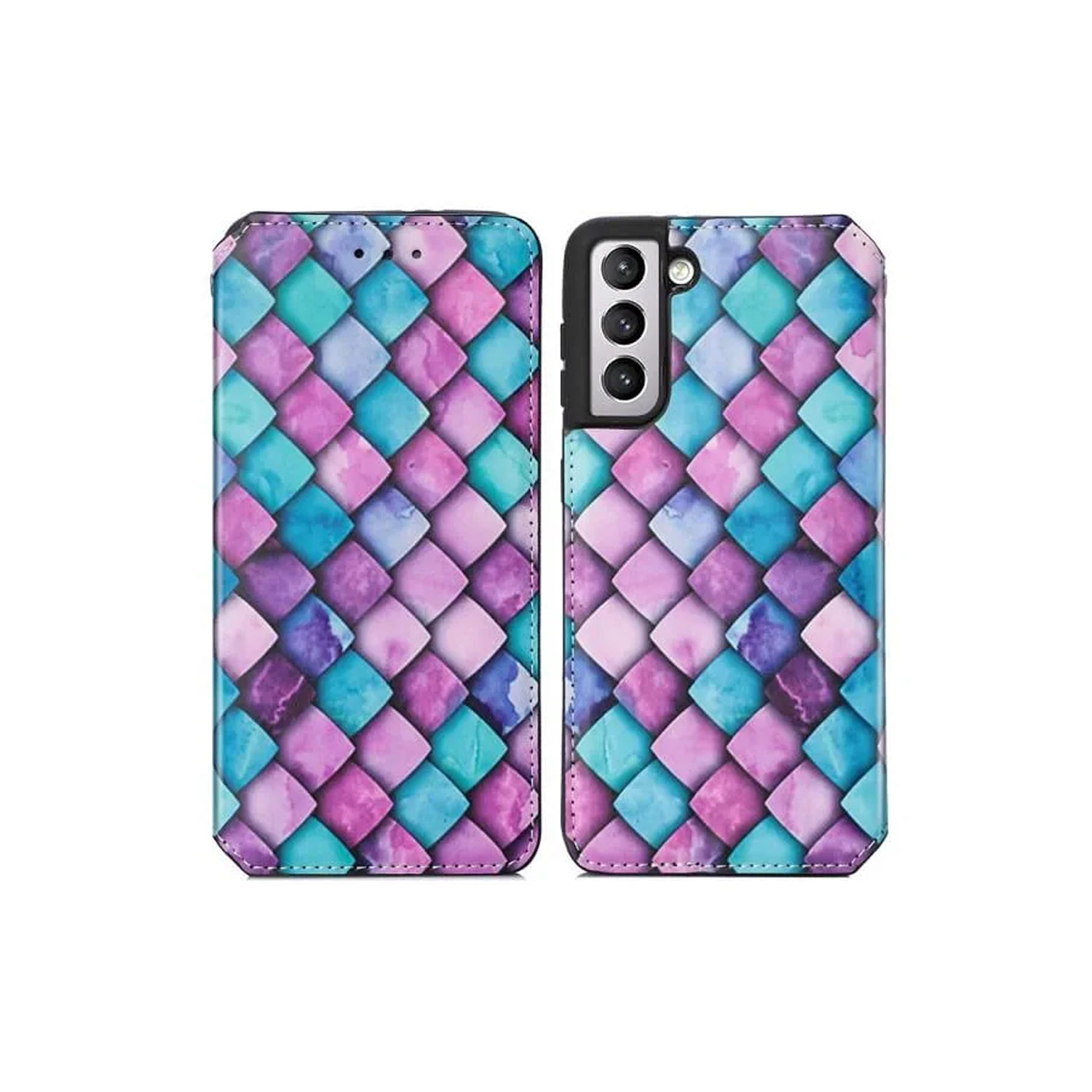 CaseNeo pour Samsung Galaxy S23 5G Étui portefeuille en cuir à rabat avec blocage RFID fentes pour cartes de crédit – écailles violettes et