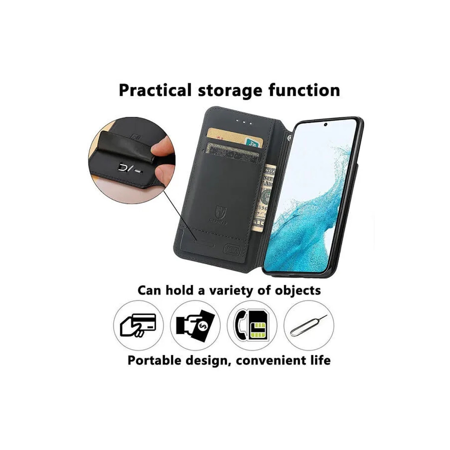 CaseNeo pour Samsung Galaxy S23 5G Étui portefeuille en cuir à rabat avec blocage RFID fentes pour cartes de crédit – écailles violettes et