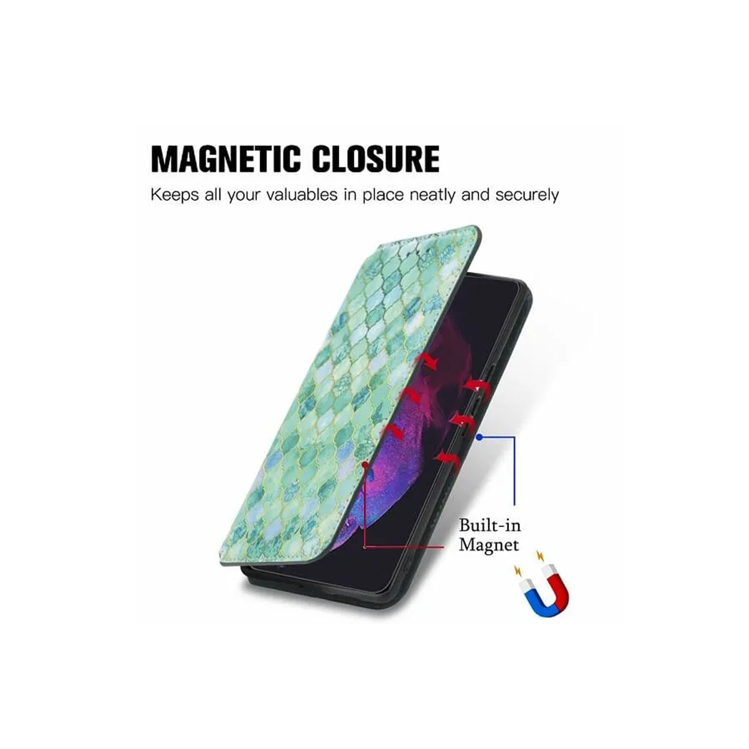 CaseNeo pour Samsung Galaxy S23 5G Étui portefeuille en cuir avec protection RFID fentes pour cartes de crédit – Émeraude avec protecteur d'écran en