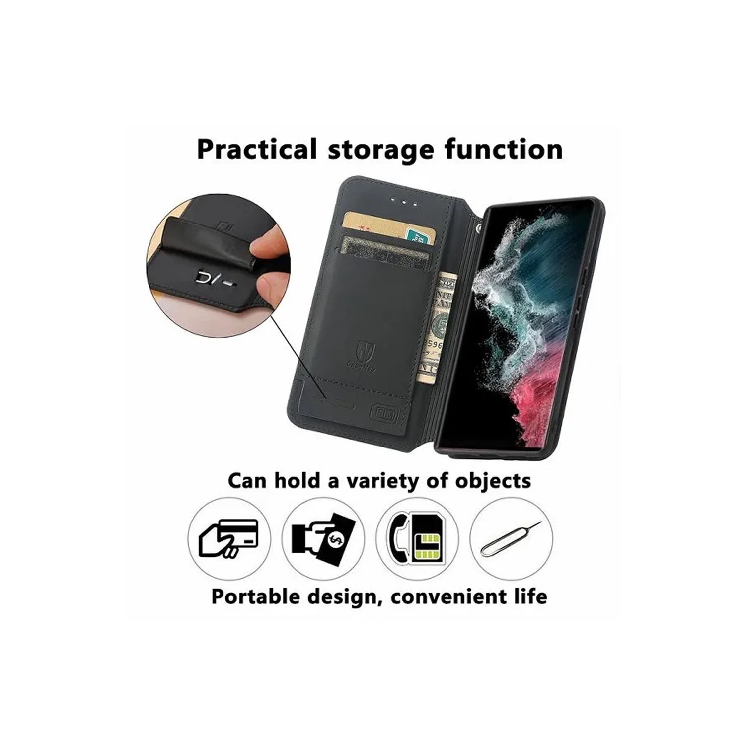 CaseNeo For Samsung Galaxy S23 Ultra Leather Wallet Flip Case With RFID Blocking Credit Card Holder Slots Cover – Colored Squares Scales With Free