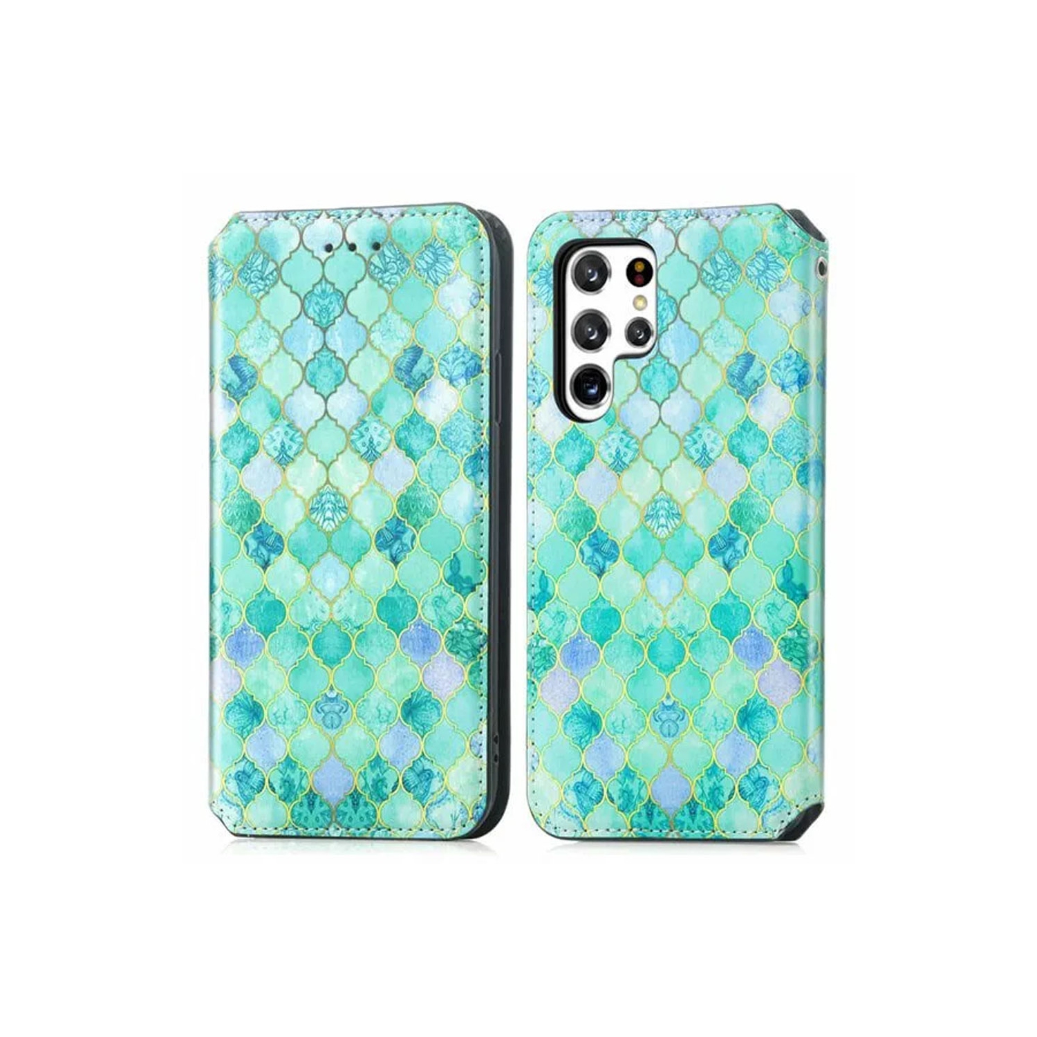 CaseNeo For Samsung Galaxy S23 Ultra Leather Wallet Flip Case With RFID Blocking Credit Card Holder Slots Cover – Emerald With Free Tempered Glass