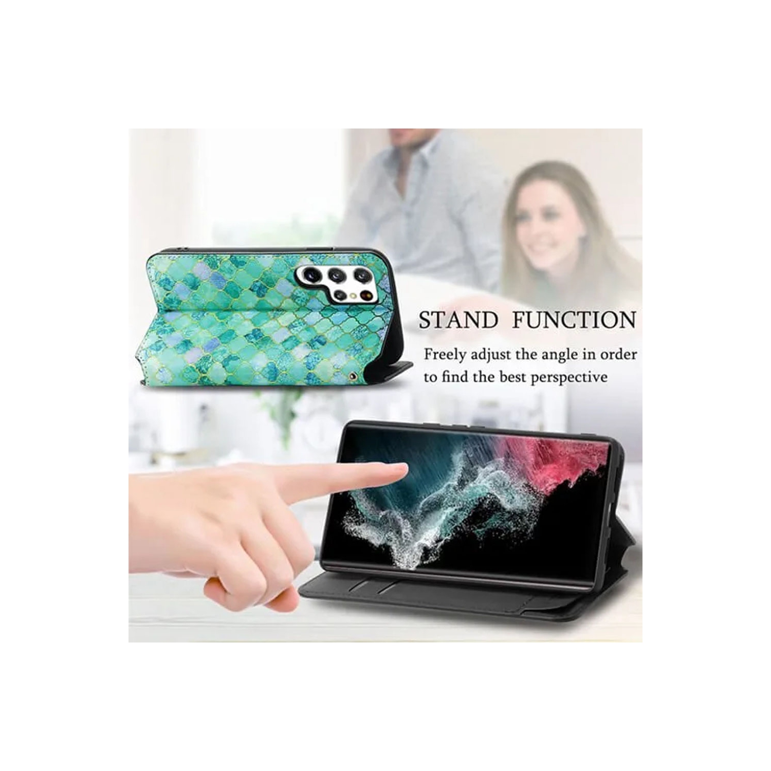 CaseNeo For Samsung Galaxy S23 Ultra Leather Wallet Flip Case With RFID Blocking Credit Card Holder Slots Cover – Emerald With Free Tempered Glass