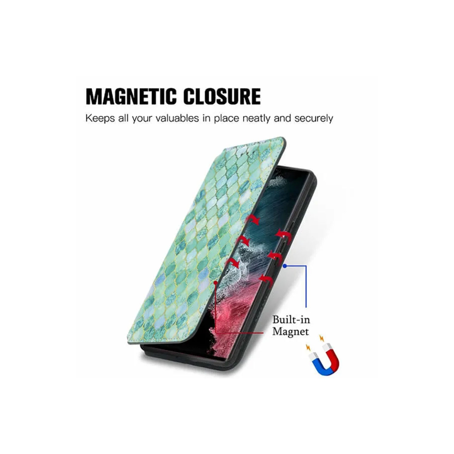 CaseNeo For Samsung Galaxy S23 Ultra Leather Wallet Flip Case With RFID Blocking Credit Card Holder Slots Cover – Emerald With Free Tempered Glass