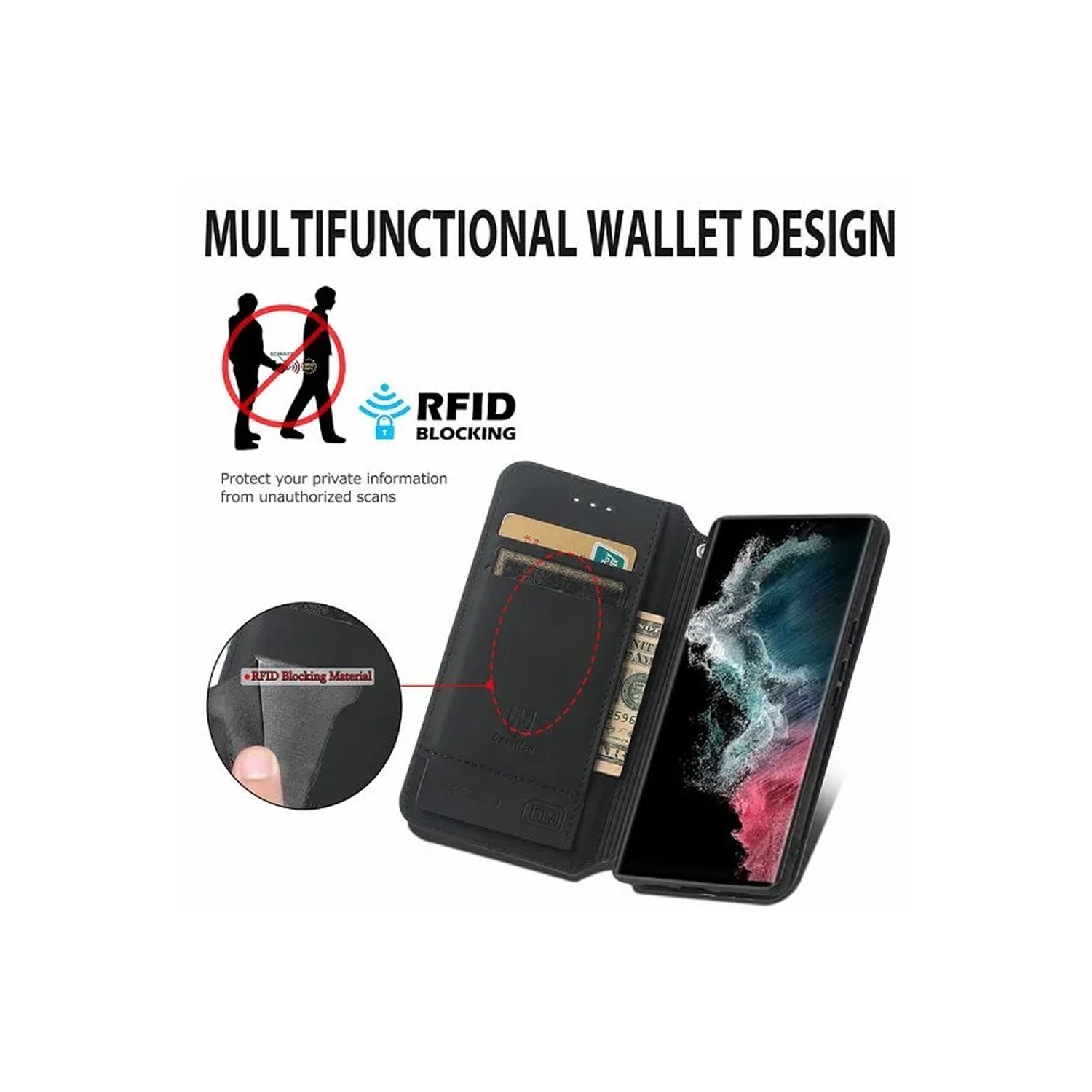 CaseNeo For Samsung Galaxy S23 Ultra Leather Wallet Flip Case With RFID Blocking Credit Card Holder Slots Cover – Emerald With Free Tempered Glass