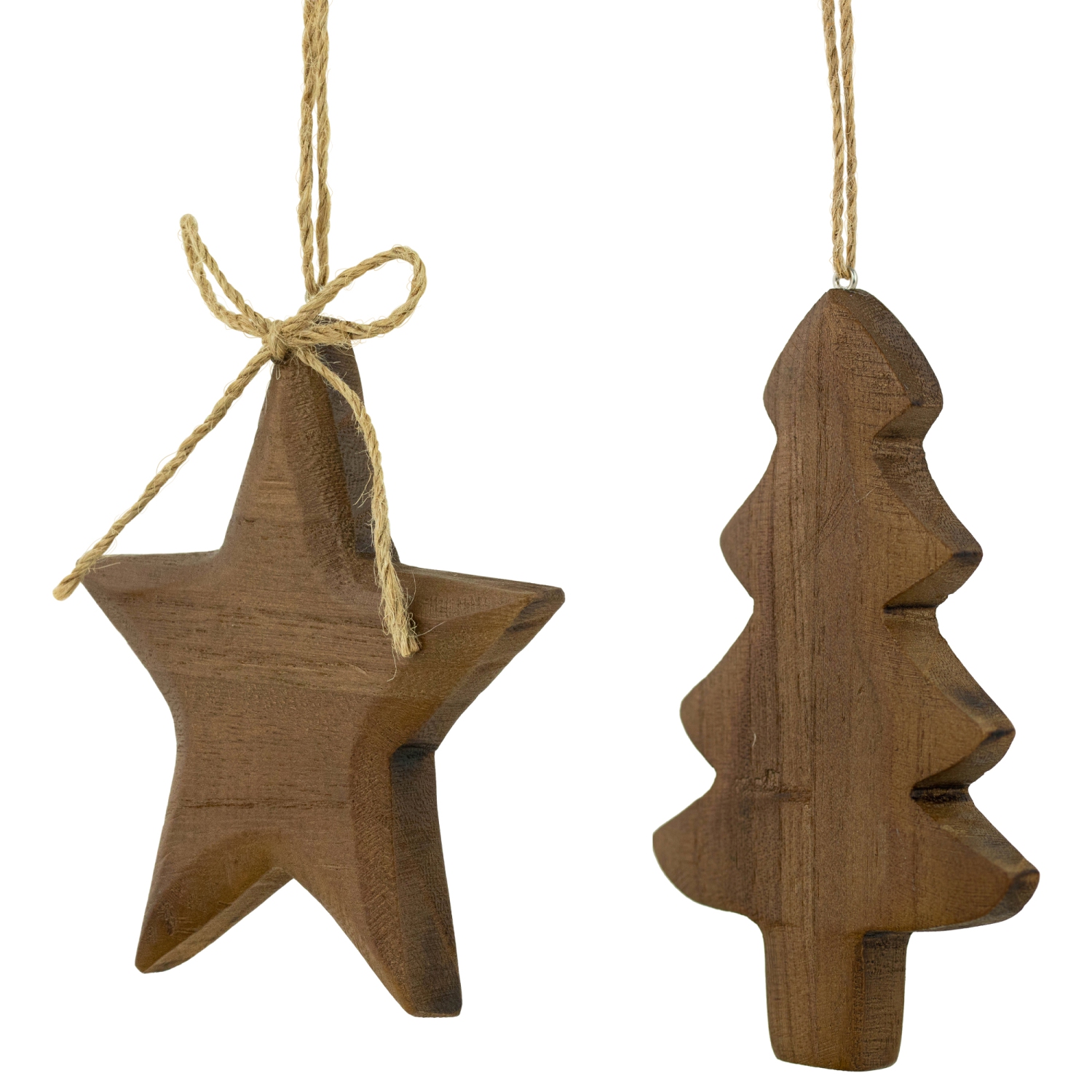 Décorations de Noël en bois arbre et étoile - 5&nbsp;po - Brun - Ensemble de 2