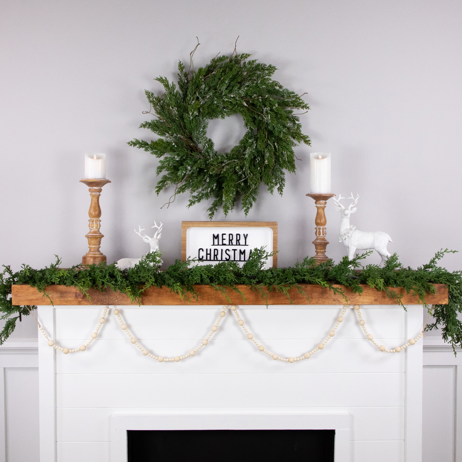 6' Cream Wooden Beads Christmas Garland, Unlit