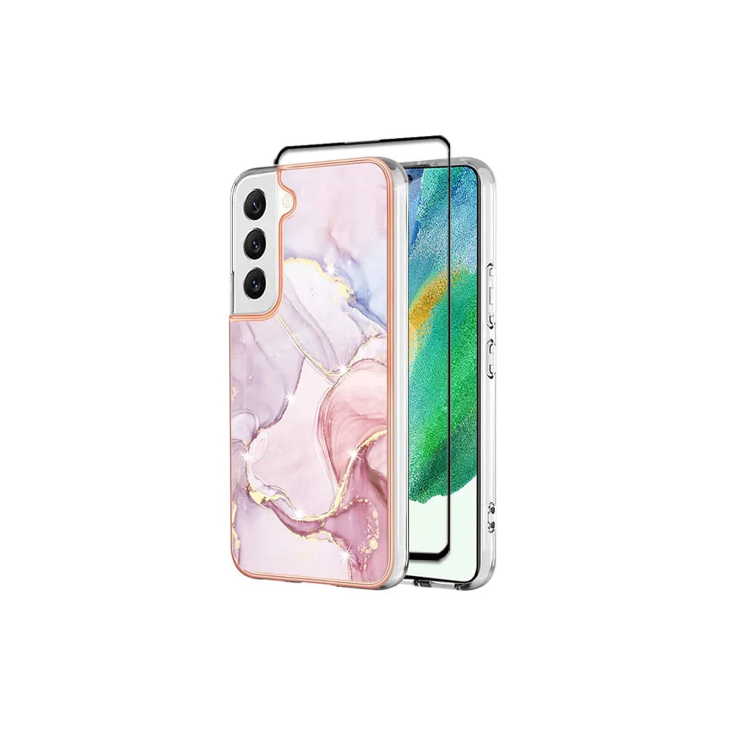[SuperShield]pour Samsung Galaxy S23 TPU étui souple Slim Cute Men Lady silicone antichoc étui marbré - Rose avec protecteur d'écran en verre trempé