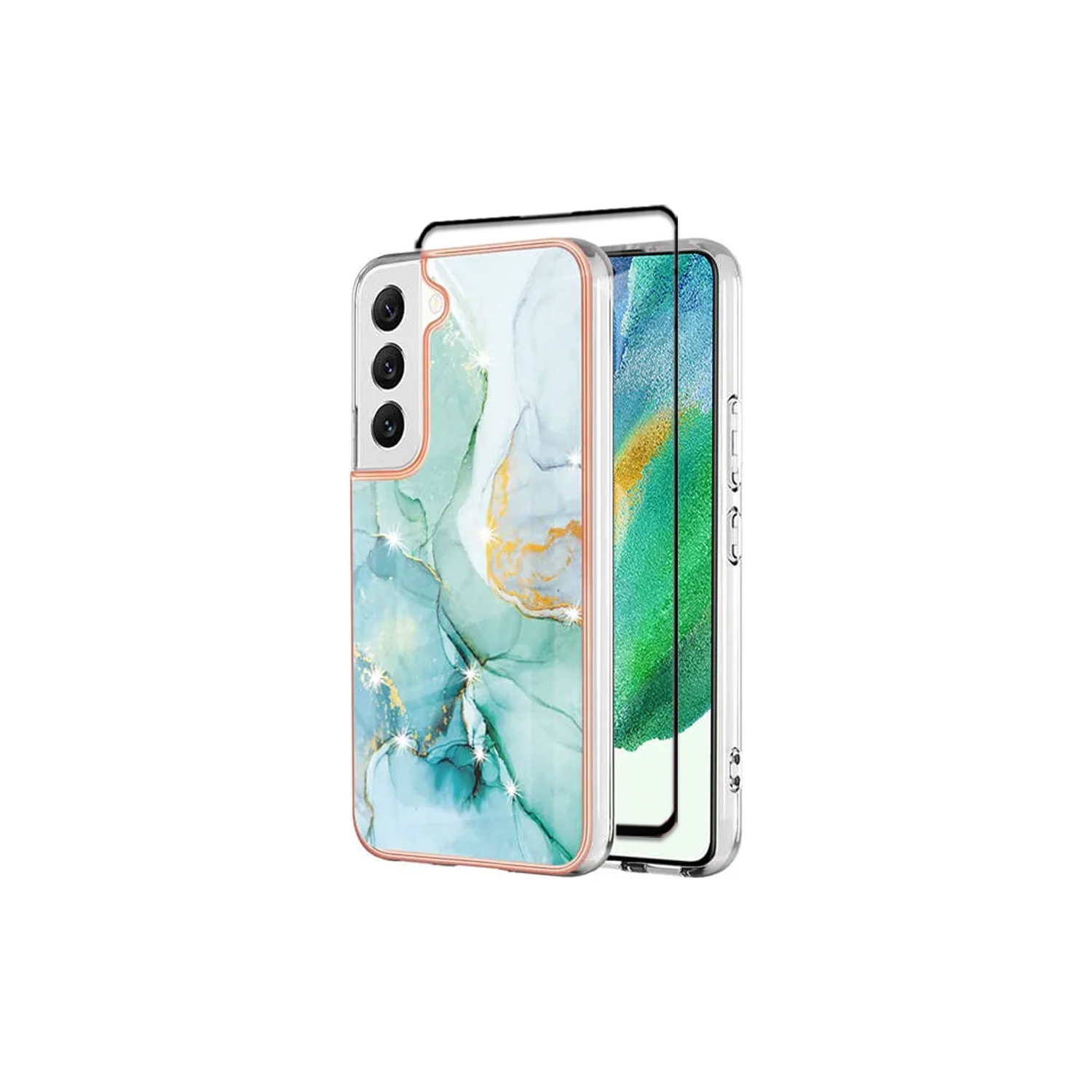 【SuperShield】For Samsung Galaxy S23 Plus TPU Soft Case Slim Cute Men Women Lady Silicone Shockproof Protective Marble Case - Green With Free Tempered