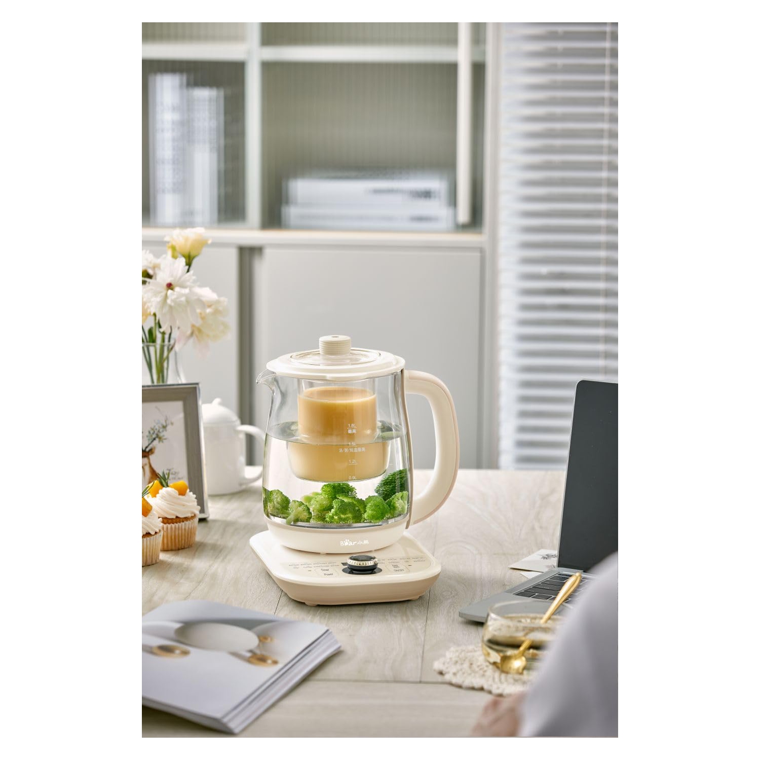 Théière et bouilloire Health-Care de Bear YSH-C18K5, bouilloire électrique avec infuseur, cuiseur en acier inoxydable et verre durable de 316 l