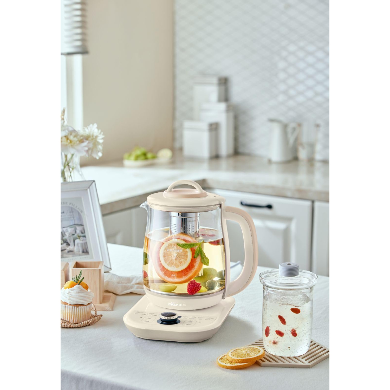 Théière et bouilloire Health-Care de Bear YSH-C18K5, bouilloire électrique avec infuseur, cuiseur en acier inoxydable et verre durable de 316 l