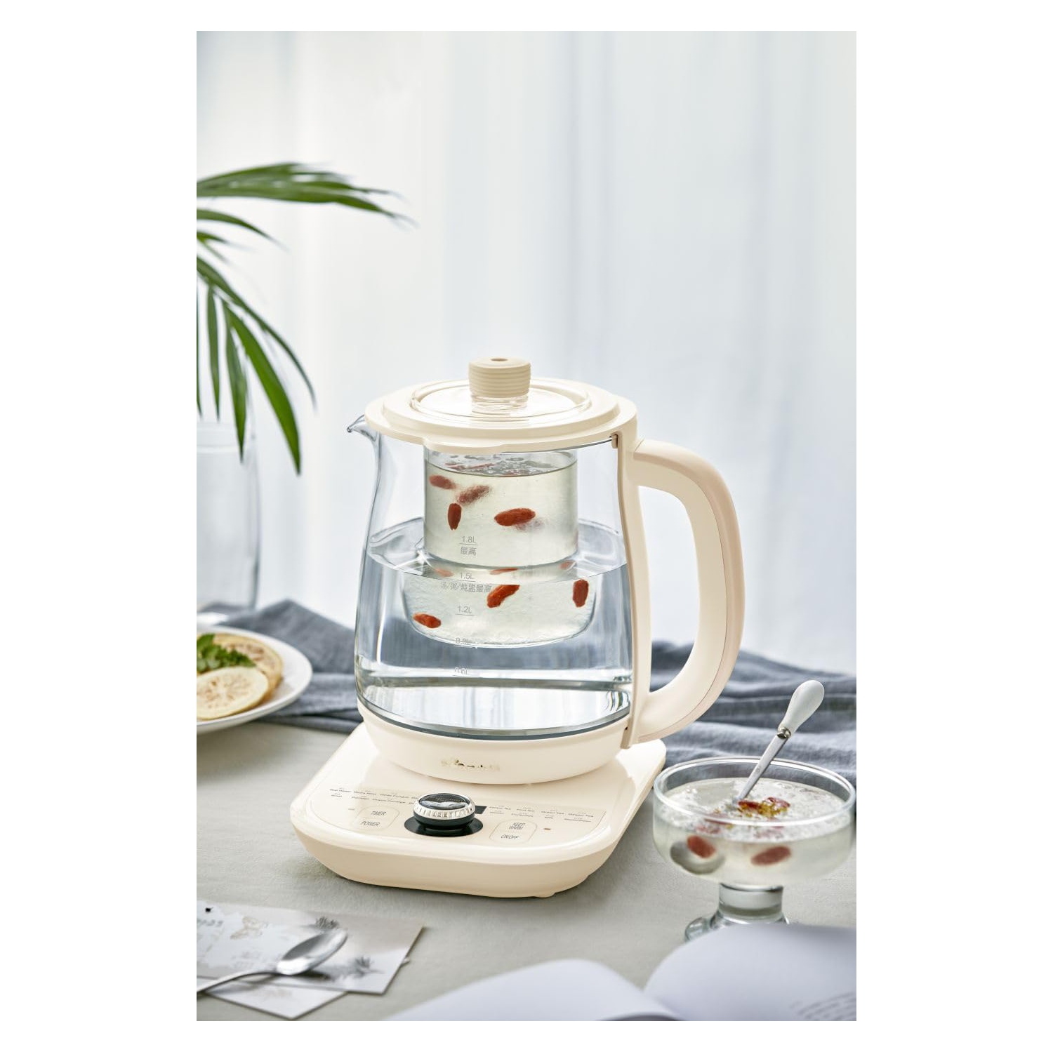 Théière et bouilloire Health-Care de Bear YSH-C18K5, bouilloire électrique avec infuseur, cuiseur en acier inoxydable et verre durable de 316 l