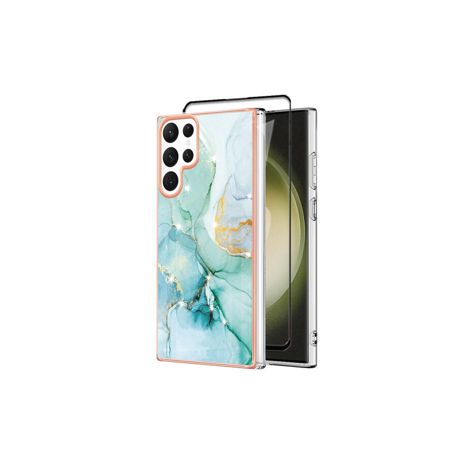 【SuperShield】For Samsung Galaxy S23 Ultra TPU Soft Case Slim Cute Men Women Lady Silicone Shockproof Protective Flower Pattern Case - Green With Free