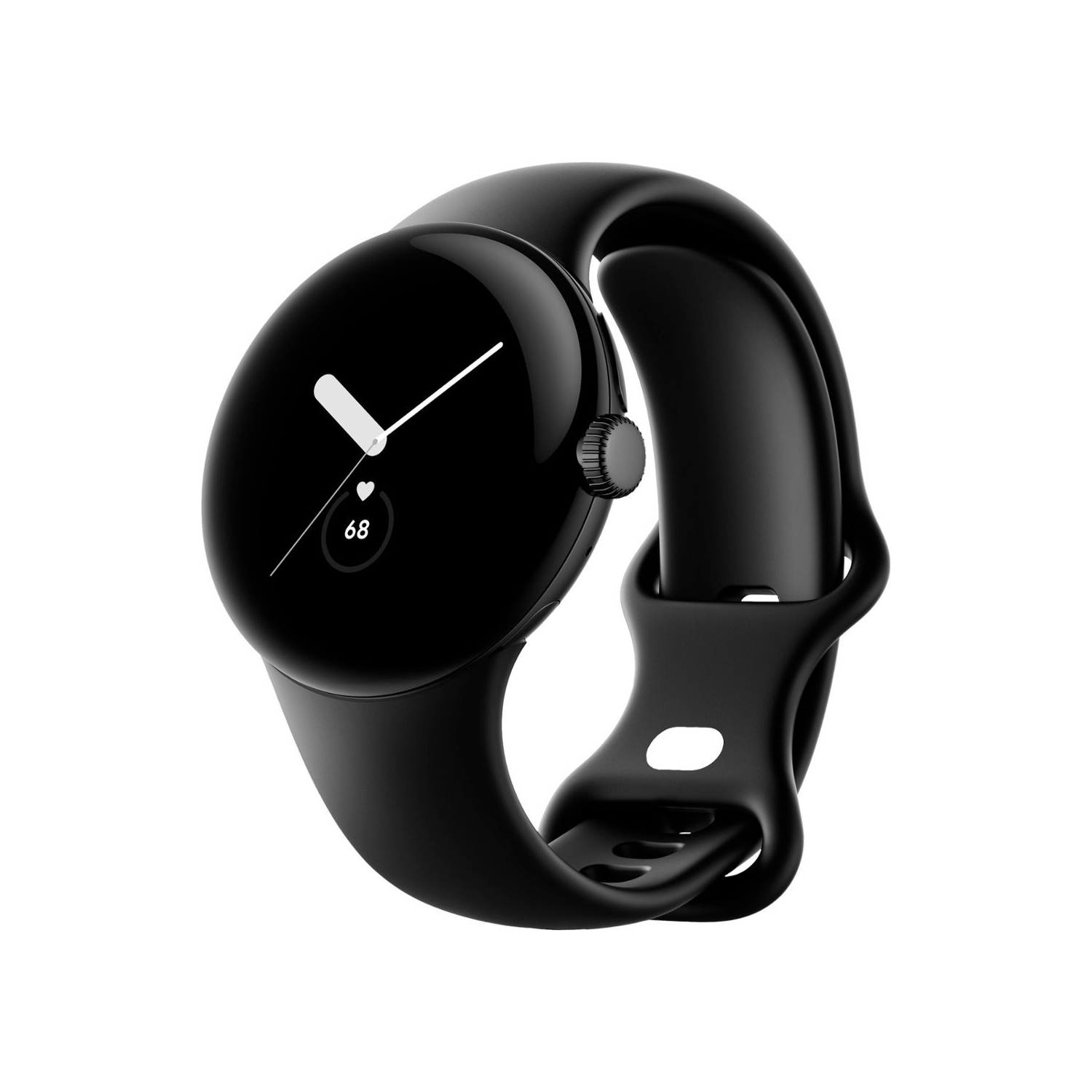 Boîte ouverte - montre Pixel Watch de Google avec boîtier en acier inoxydable noir mat et bracelet sport 41&nbsp;mm en obsidienne