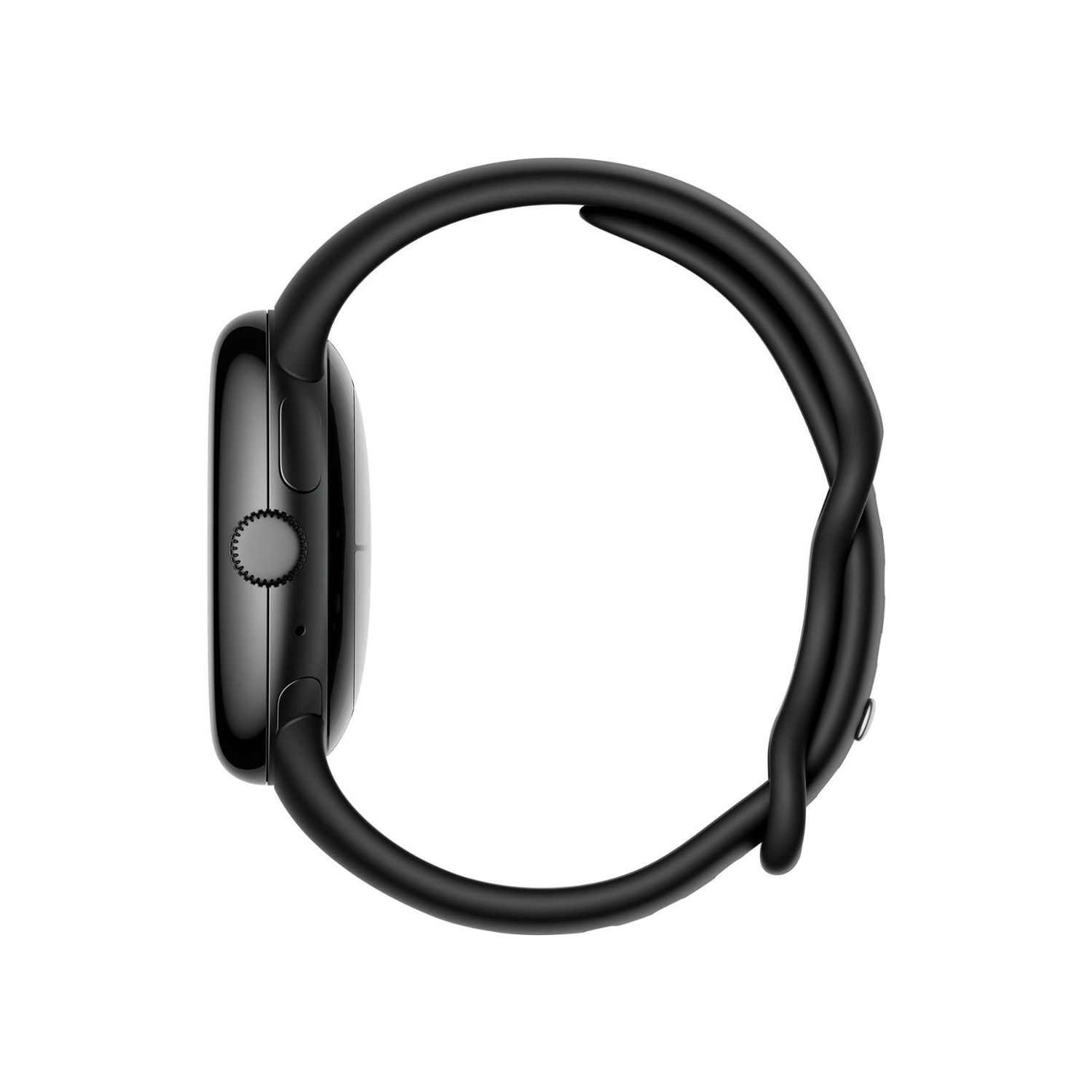 Boîte ouverte - montre Pixel Watch de Google avec boîtier en acier inoxydable noir mat et bracelet sport 41&nbsp;mm en obsidienne