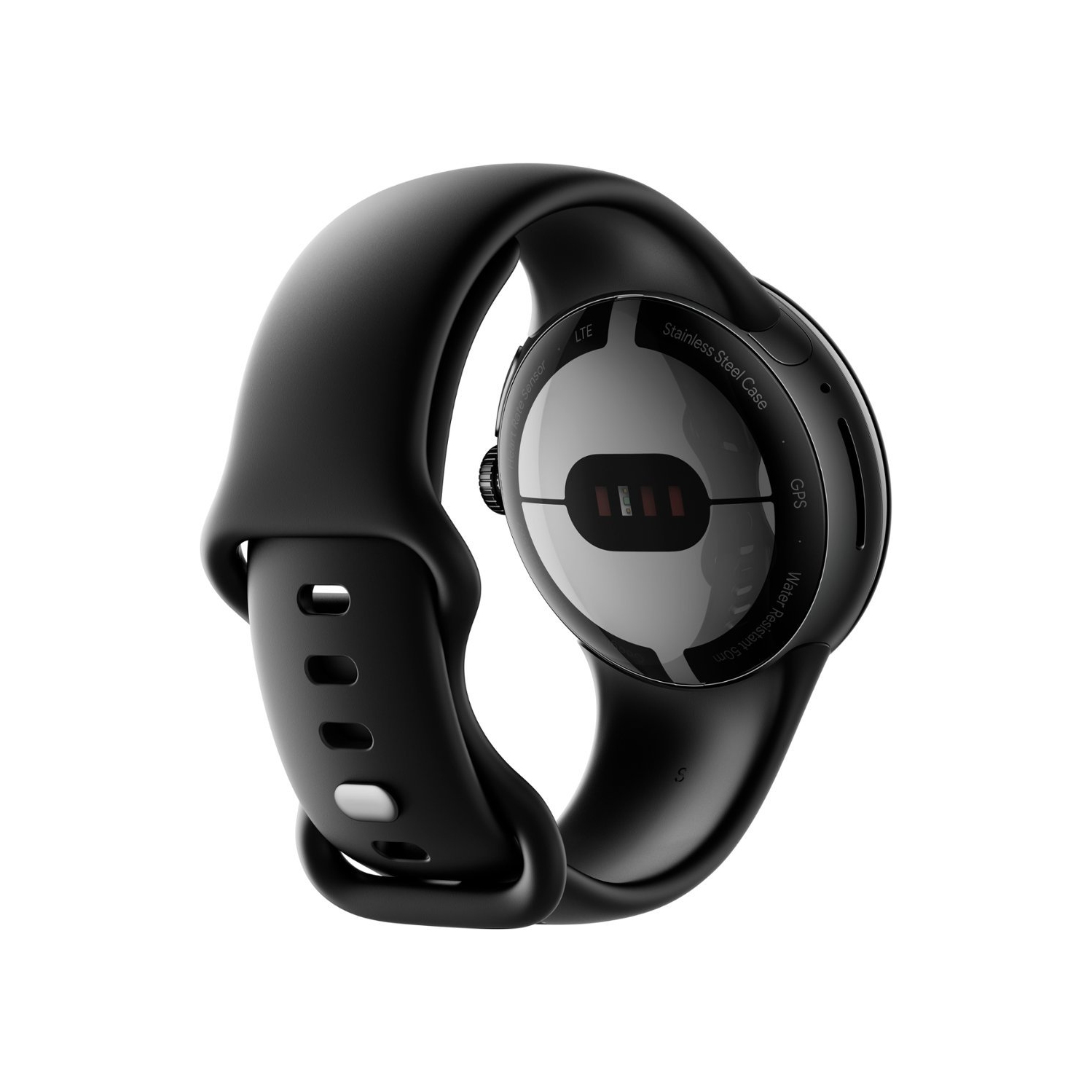 Boîte ouverte - montre Pixel Watch de Google avec boîtier en acier inoxydable noir mat et bracelet sport 41&nbsp;mm en obsidienne