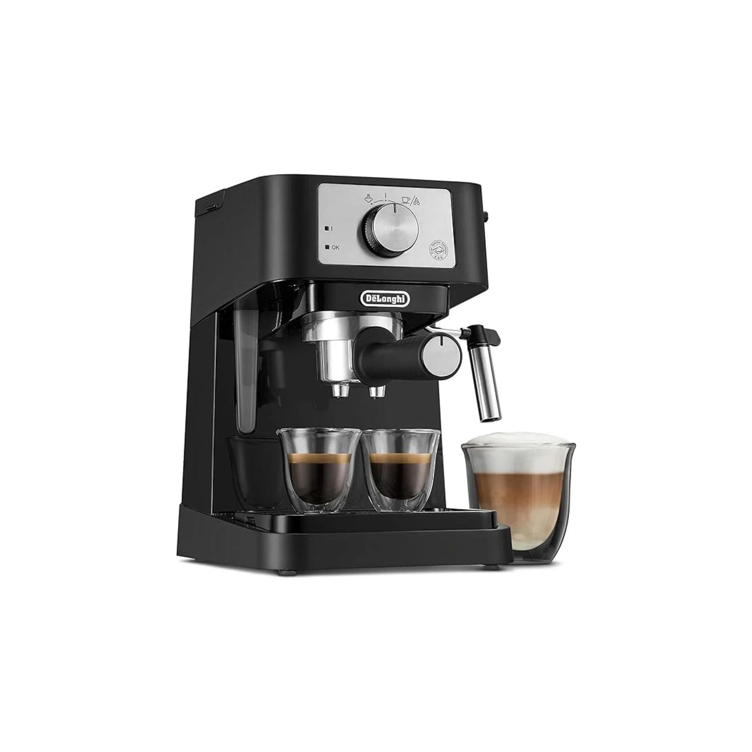 Manual Espresso Machine, Latte & Cappuccino Maker , 15 Bar Pump Pressure + Manual Milk Frother Steam Wand, Black / Stainless, EC260BK