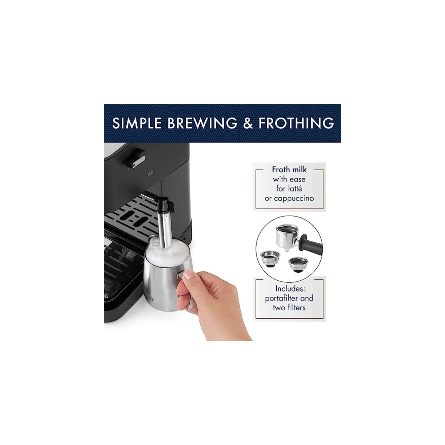 Manual Espresso Machine, Latte & Cappuccino Maker , 15 Bar Pump Pressure + Manual Milk Frother Steam Wand, Black / Stainless, EC260BK