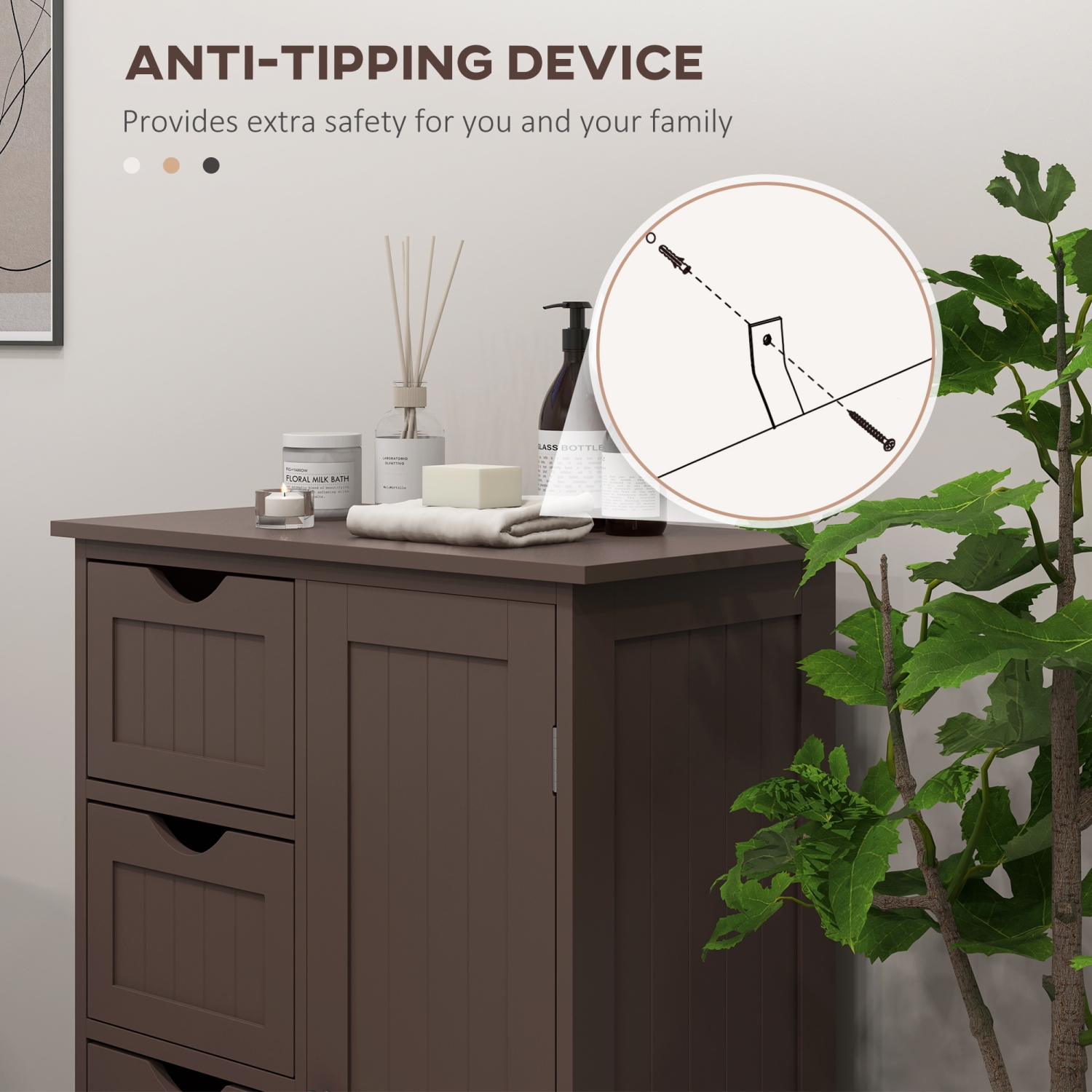 Armoire de salle de bain kleankin, armoire de rangement au sol avec tablette réglable et 4 tiroirs, armoire latérale autonome pour salle de bain,