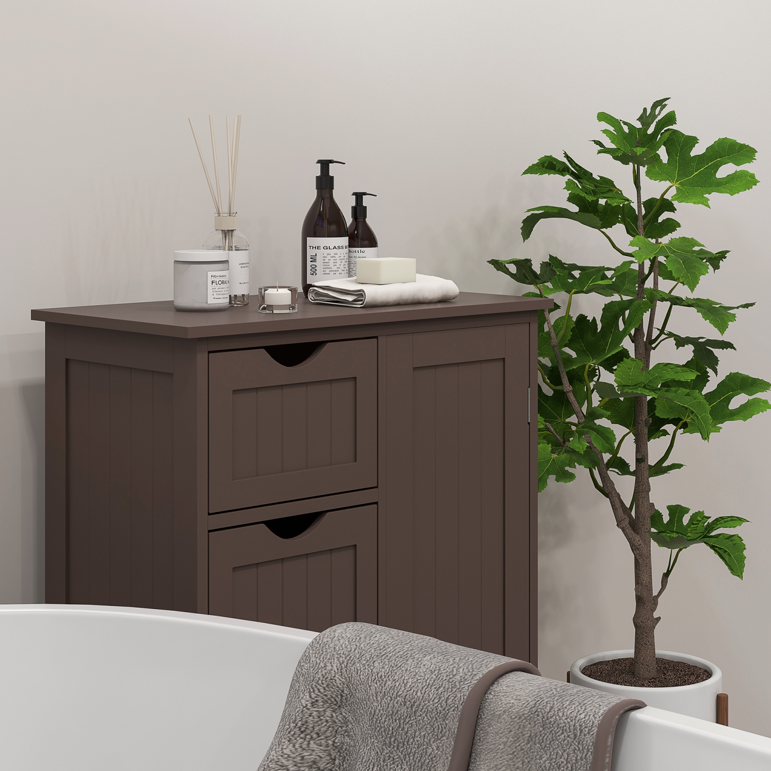 Armoire de salle de bain kleankin, armoire de rangement au sol avec tablette réglable et 4 tiroirs, armoire latérale autonome pour salle de bain,