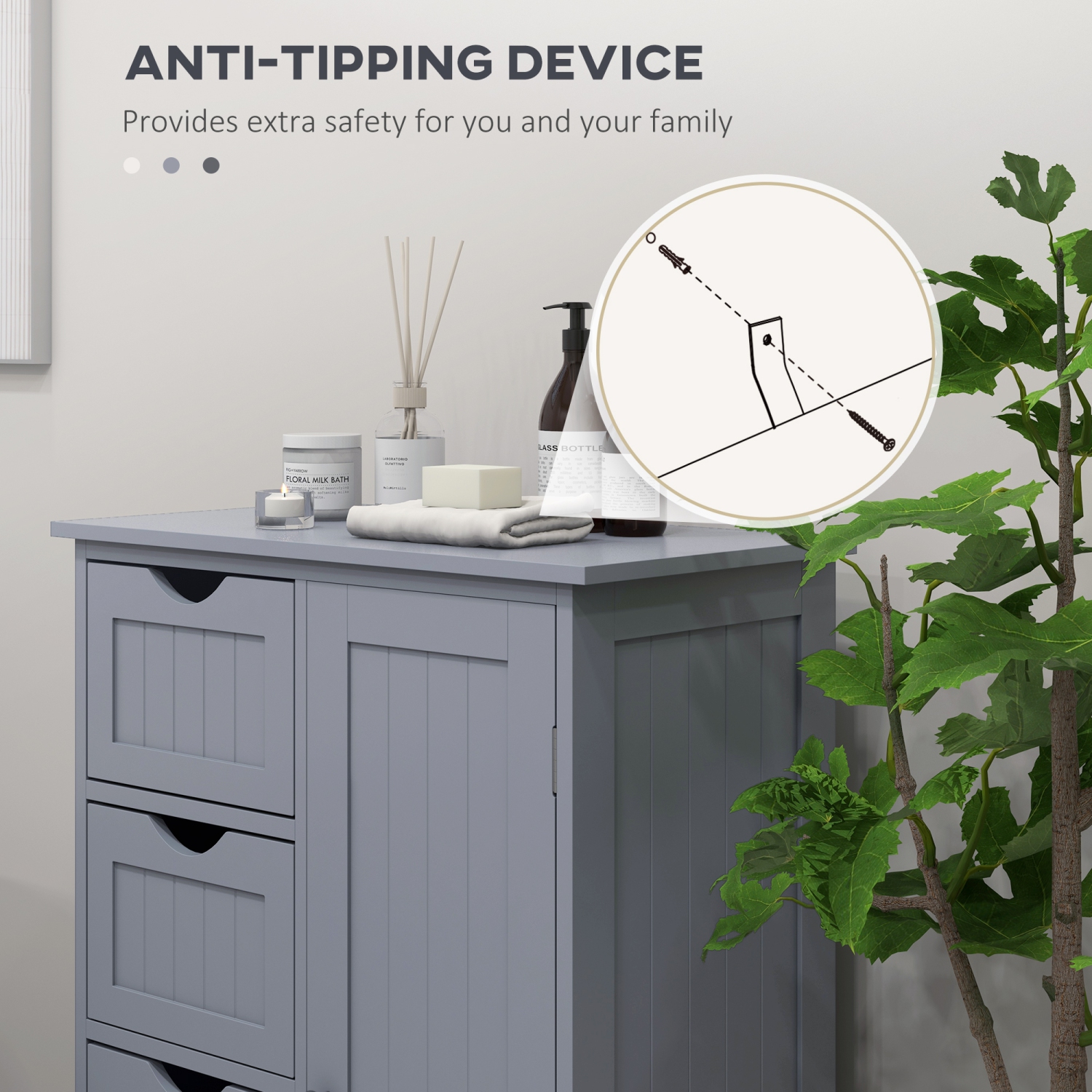 kleankin Bathroom Cabinet, Floor Storage Cabinet with Adjustable Shelf and 4 Drawers, Freestanding Side Cabinet for Washroom, Entryway, Grey