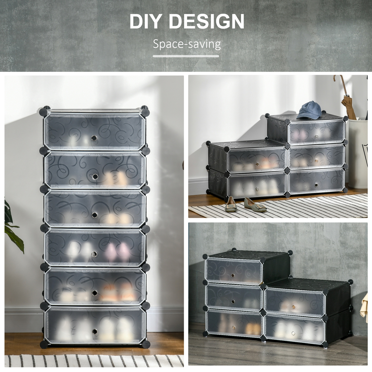 HOMCOM – Organisateur de rangement à 6 cubes, organisateurs modulaires pour garde-robe, armoire à chaussures pour l'entrée du salon de chambre, noir