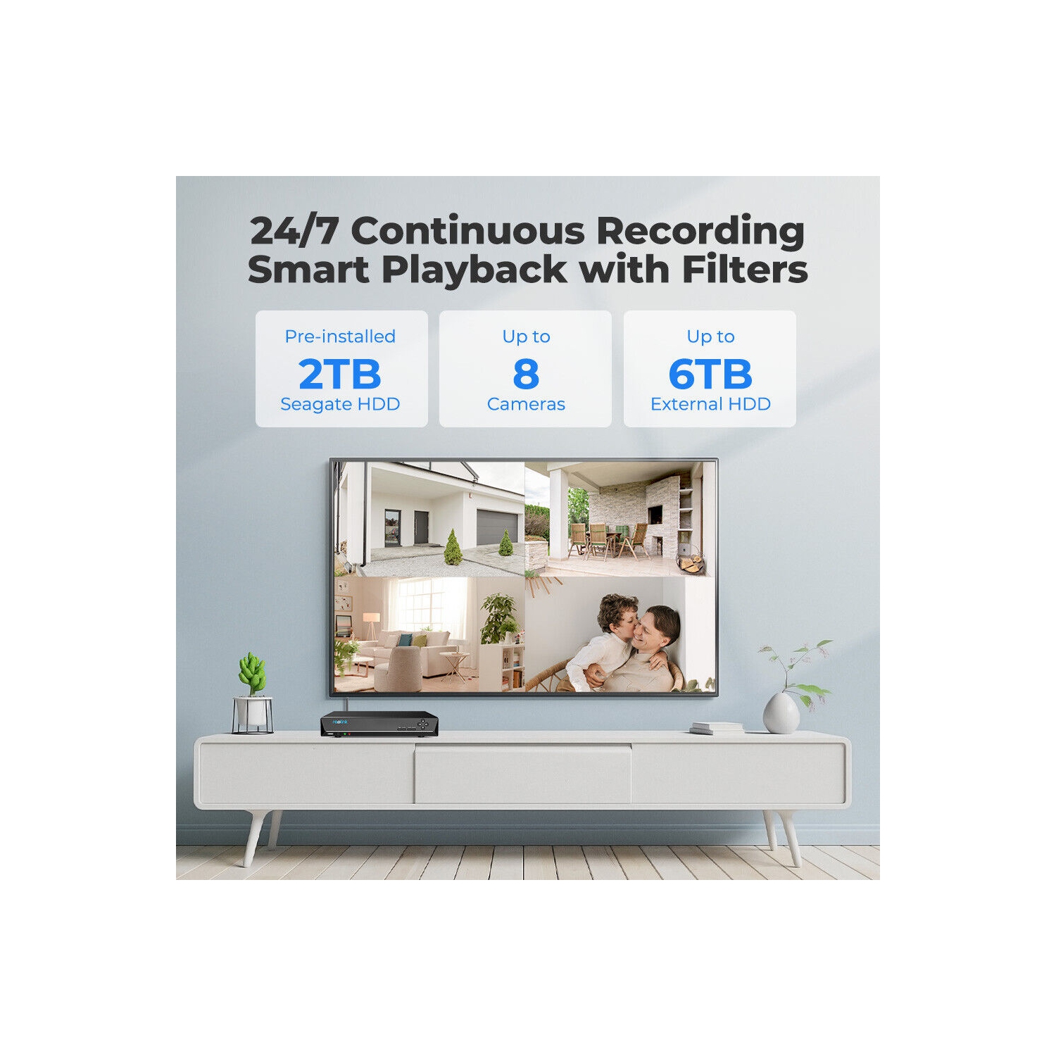 Reolink – Enregistreur vidéo réseau 4K à 8 canaux, prise en charge jusqu'à 12 Mpx, alimentation par Ethernet, HDD 2 To intégré, sans frais