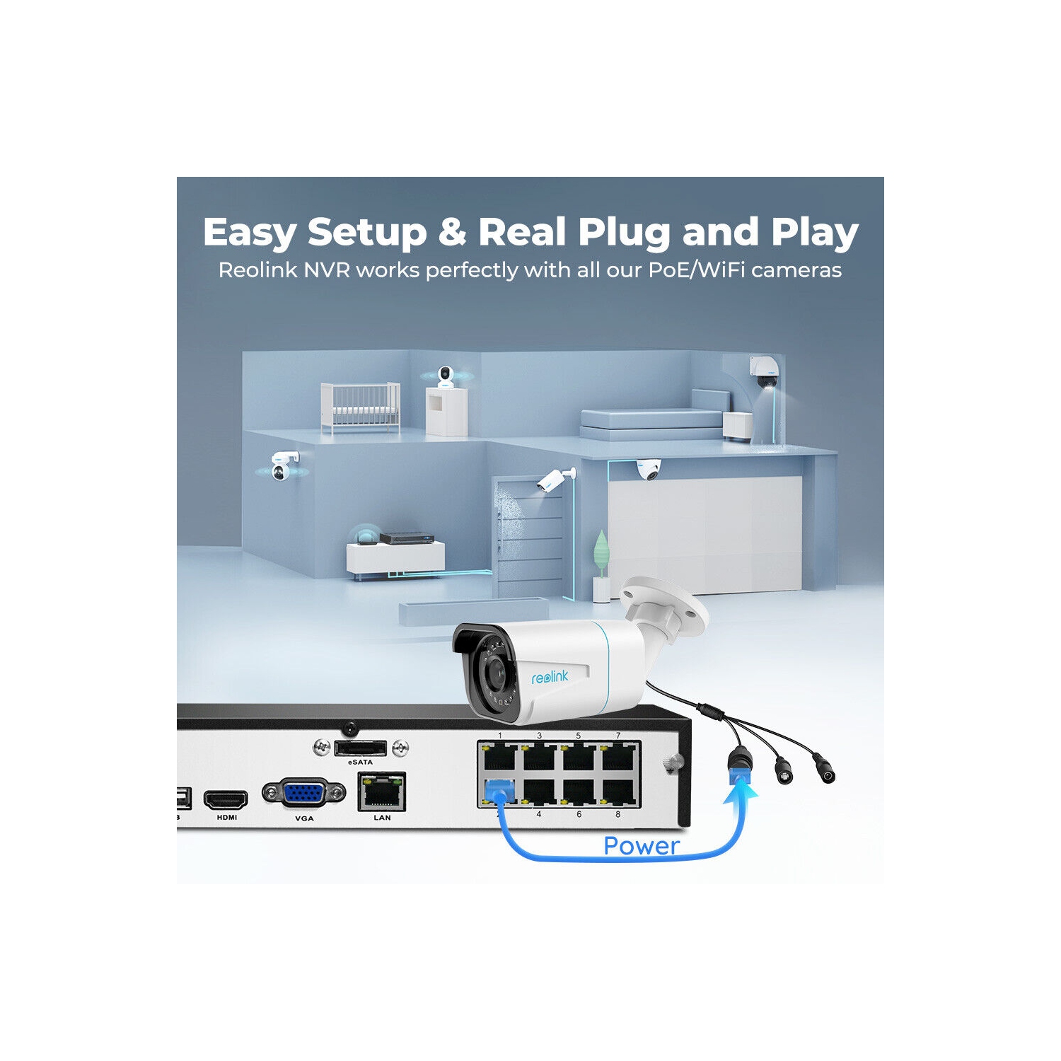 Reolink – Enregistreur vidéo réseau 4K à 8 canaux, prise en charge jusqu'à 12 Mpx, alimentation par Ethernet, HDD 2 To intégré, sans frais