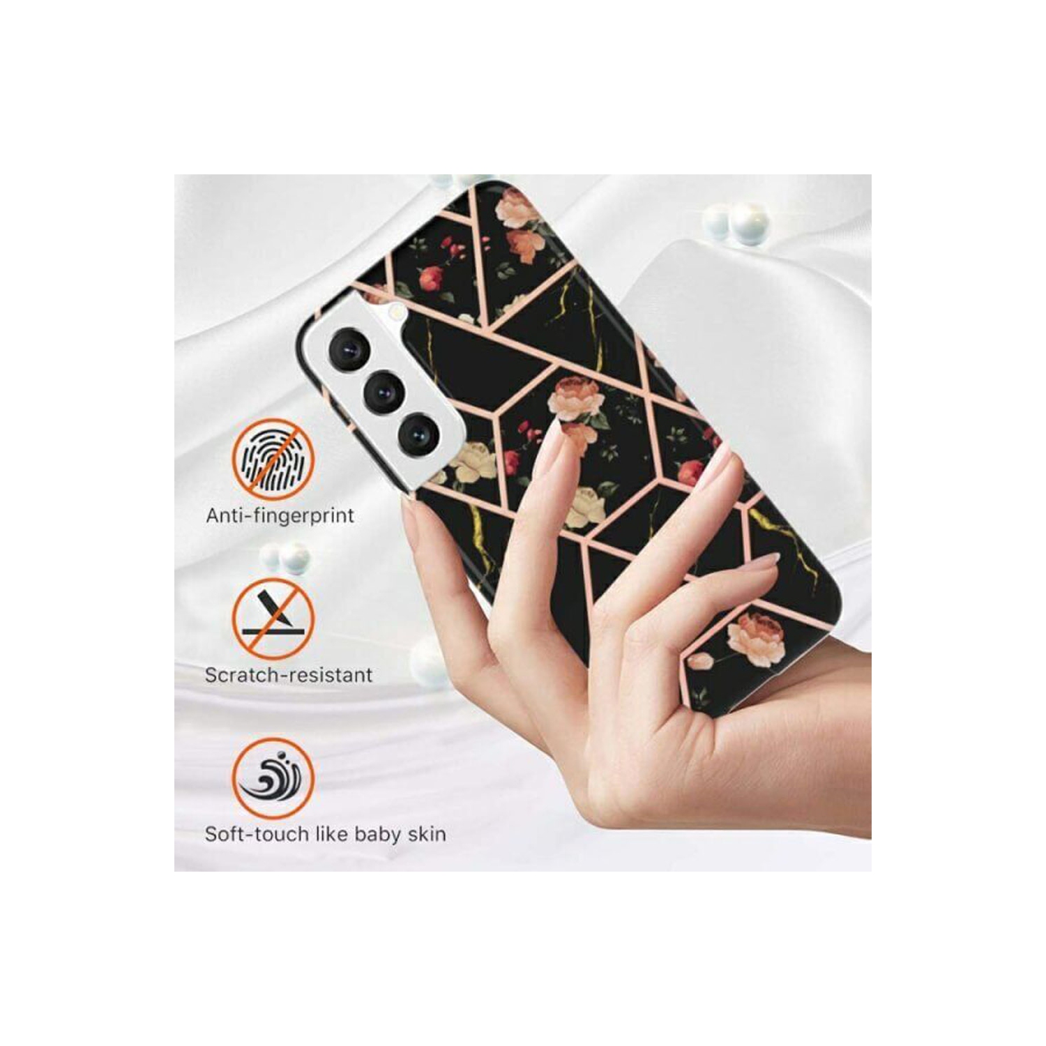 【SuperShield】For Samsung Galaxy S22 Ultra TPU Soft Case Slim Cute Men Women Lady Silicone Shockproof Protective Marble Case - Black With Free