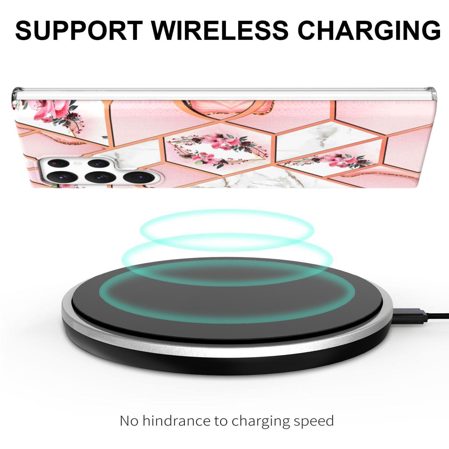 【SuperShield】For Samsung Galaxy S22 Plus TPU Soft Case Slim Cute Men Women Lady Silicone Shockproof Protective Marble Case - Pink With Free Tempered