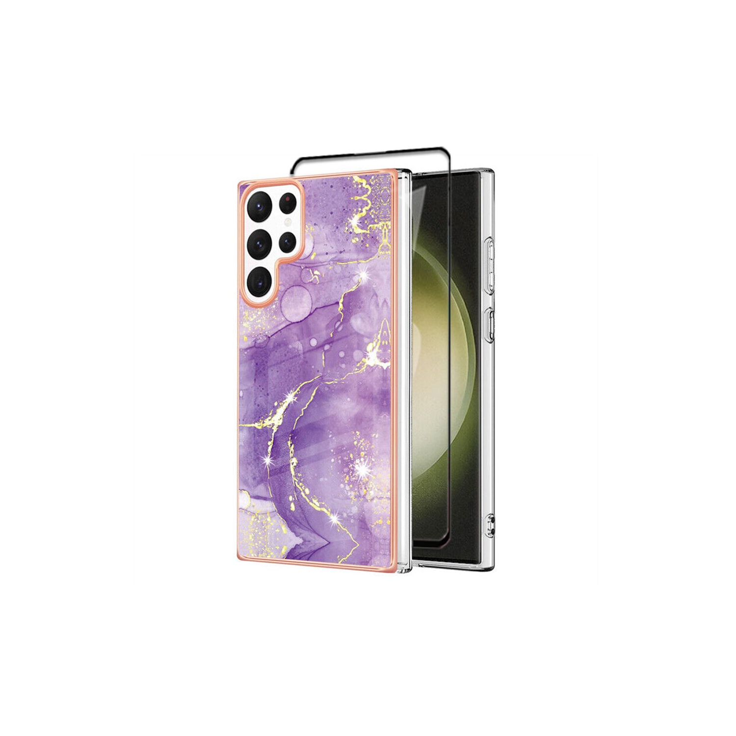 【SuperShield】For Samsung Galaxy S22 Ultra TPU Soft Case Slim Cute Men Women Lady Silicone Shockproof Protective Marble Case - Purple With Free Tempered Glass Screen Protector