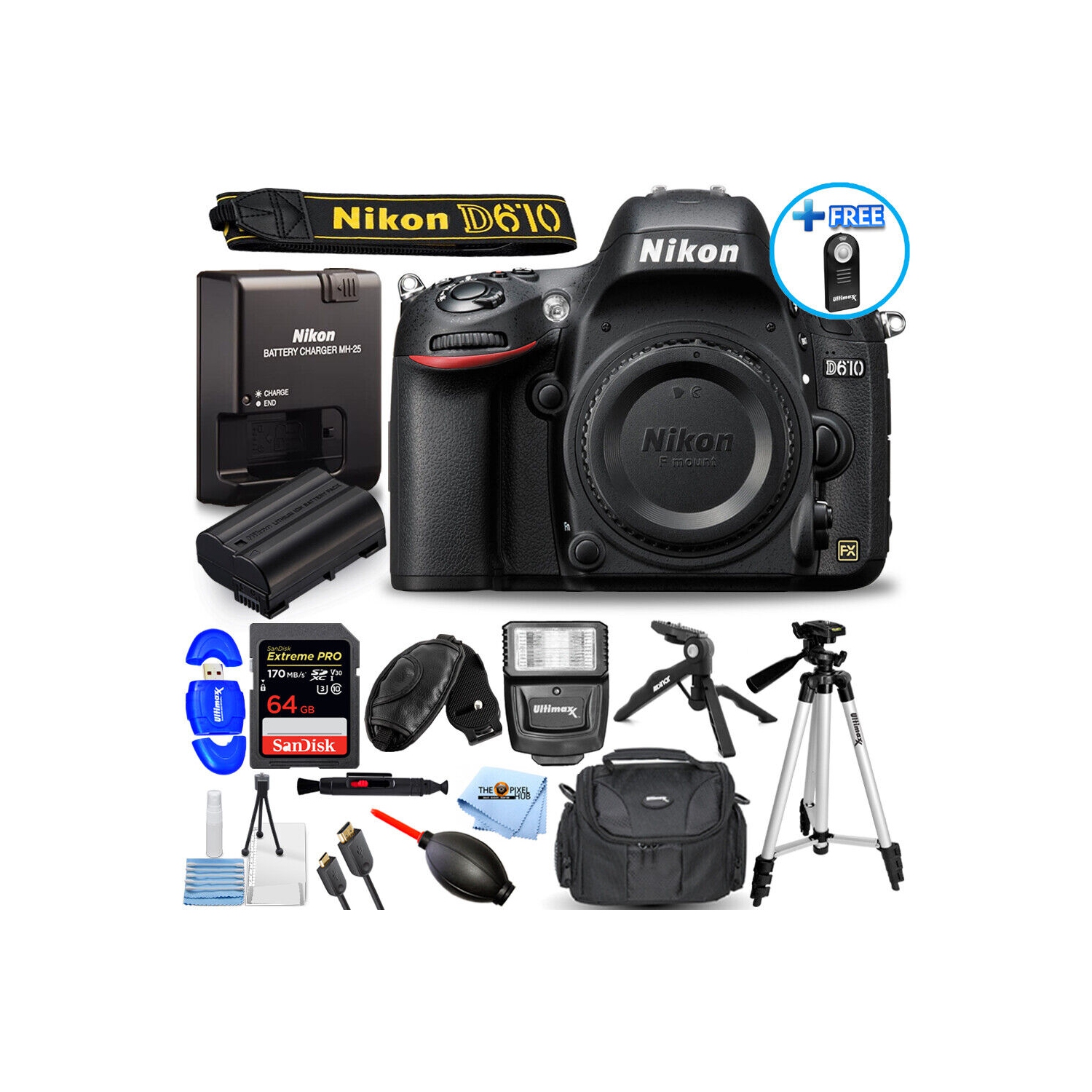 Nikon D610 Digital Camera 1540 - 14PC Accessory Bundle