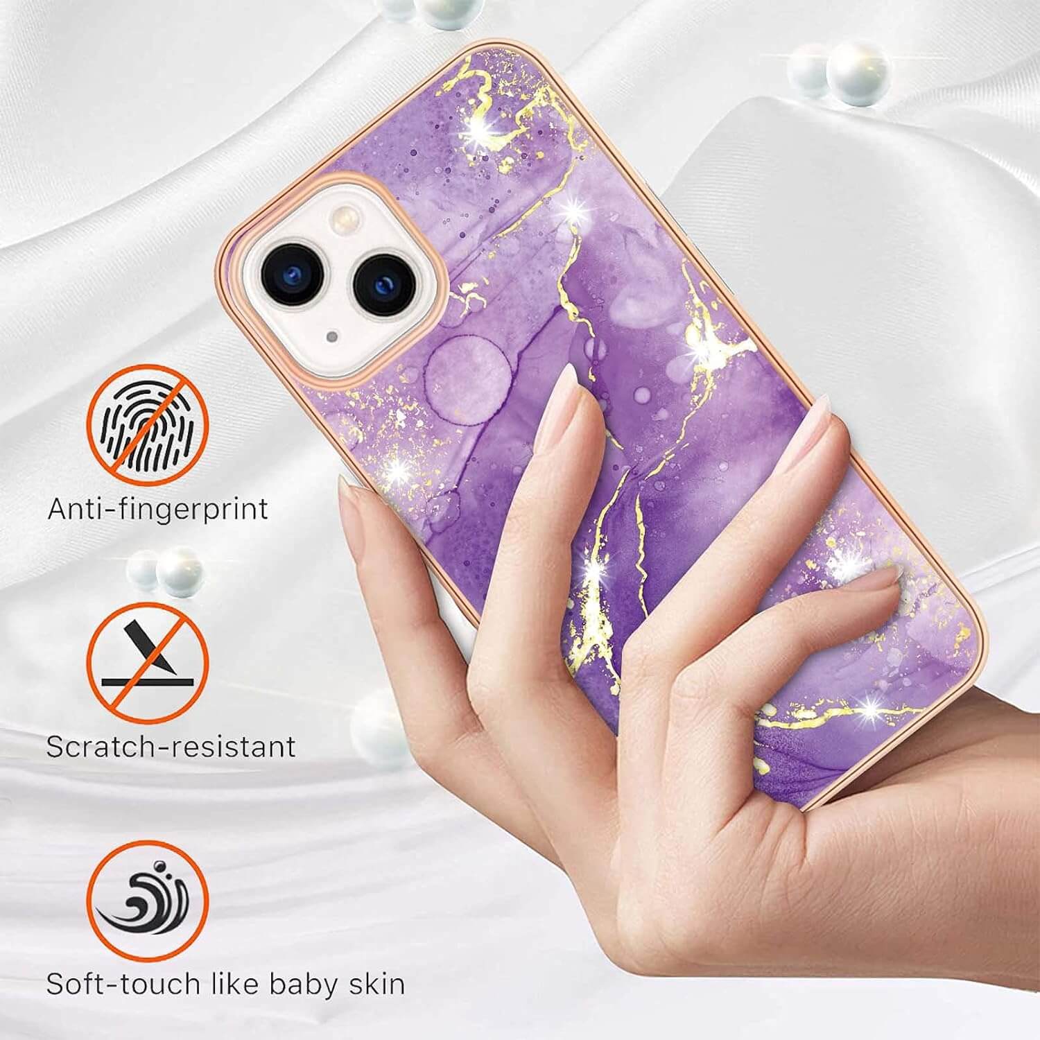 【SuperShield】For Apple iPhone 14 TPU Soft Case Slim Cute Men Women Lady Silicone Shockproof Protective Flower Pattern Case - Purple With Free