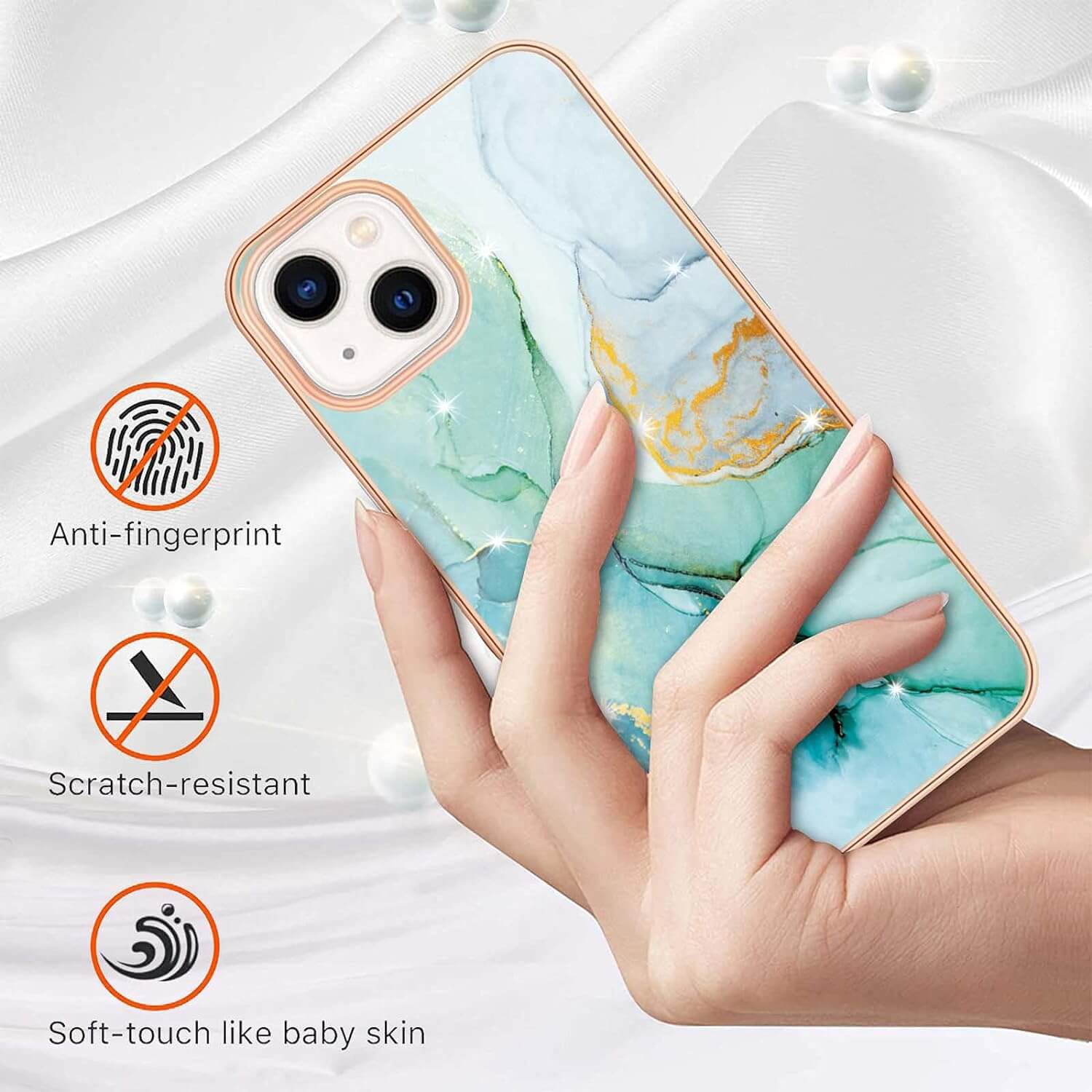 【SuperShield】For Apple iPhone 14 Plus TPU Soft Case Slim Cute Men Women Lady Silicone Shockproof Protective Flower Pattern Case - Green With Free